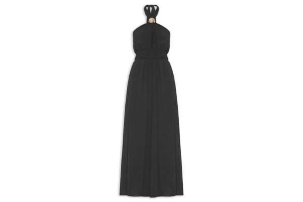 Vestido Longo Crepe Detalhe Concha - Preto