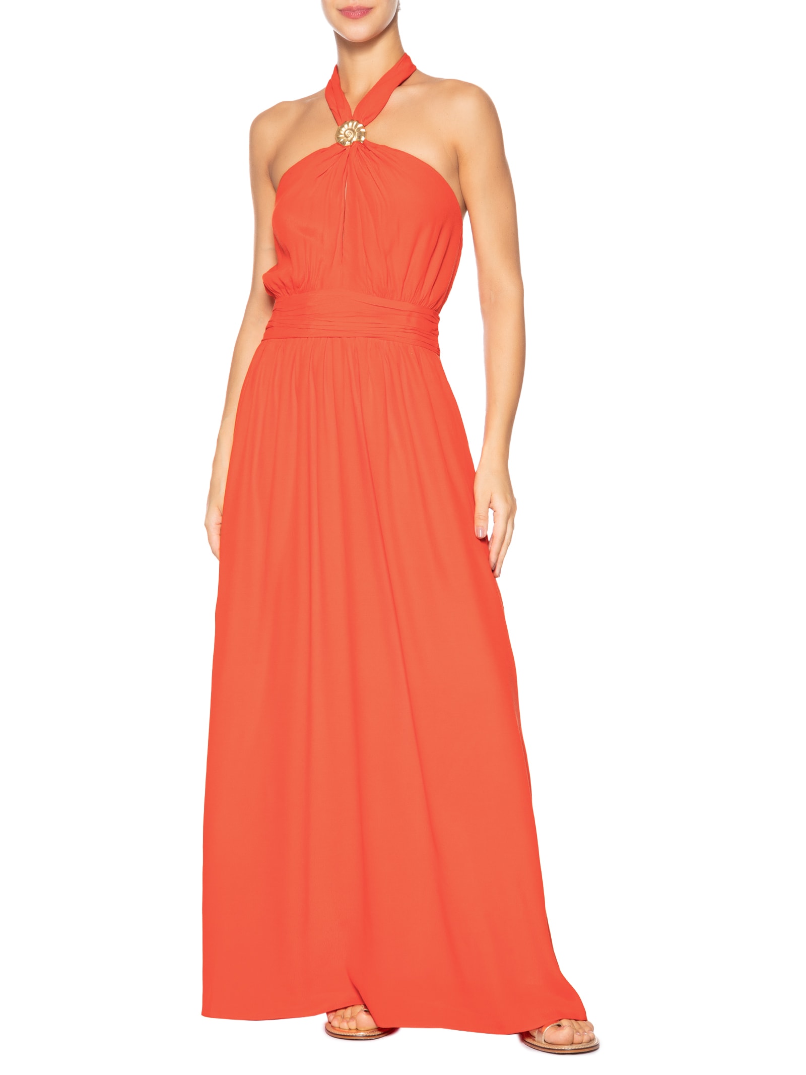 Vestido Longo Crepe Detalhe Concha Vermelho Dress To