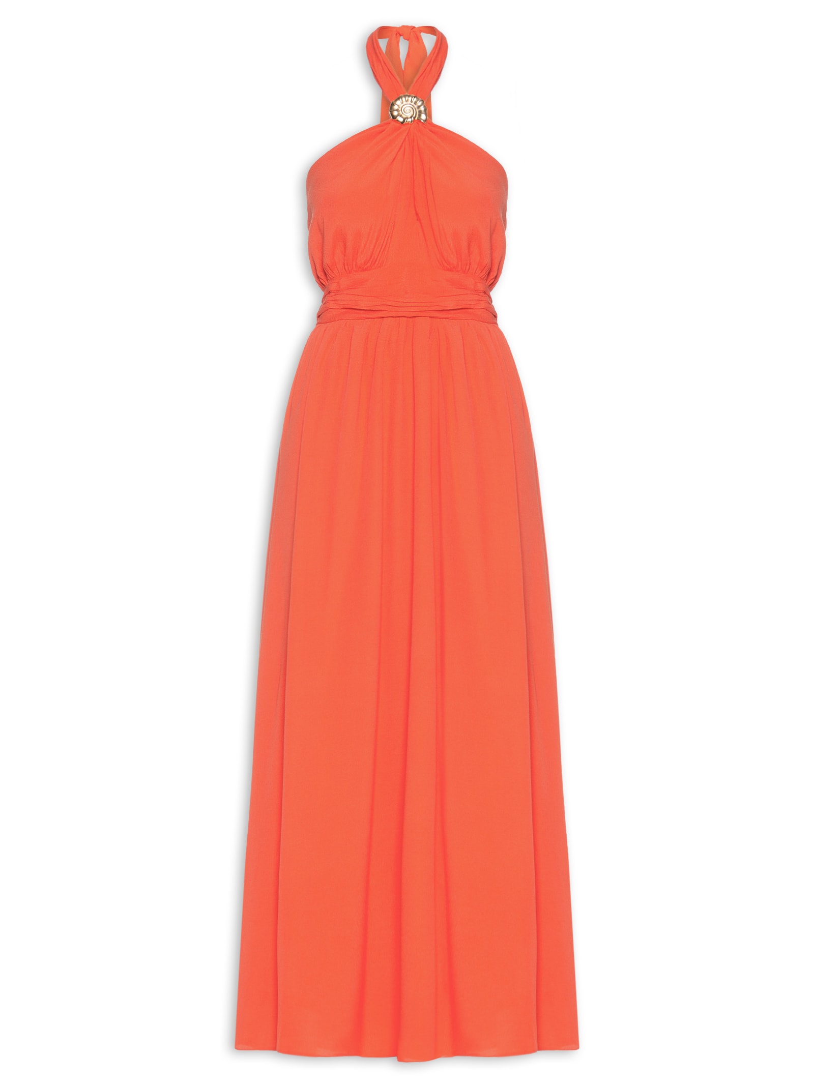 Vestido Longo Crepe Detalhe Concha Vermelho Dress To