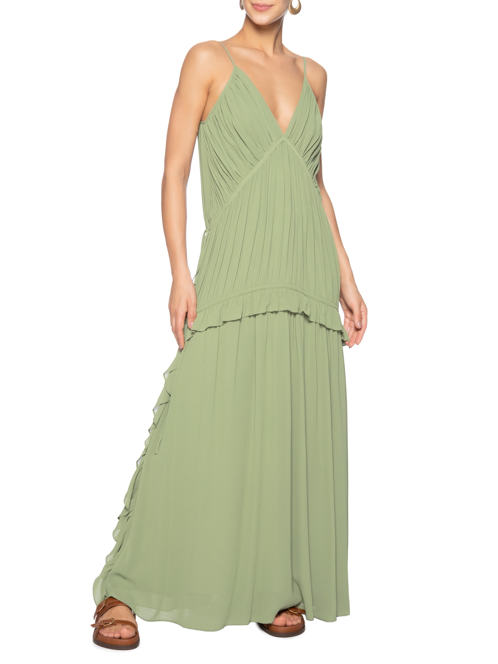 Vestido Longo Crepe Drapeado Verde Dress To