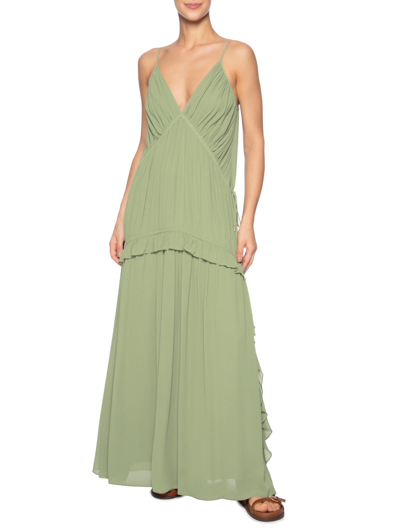 Vestido Longo Crepe Drapeado Verde Dress To