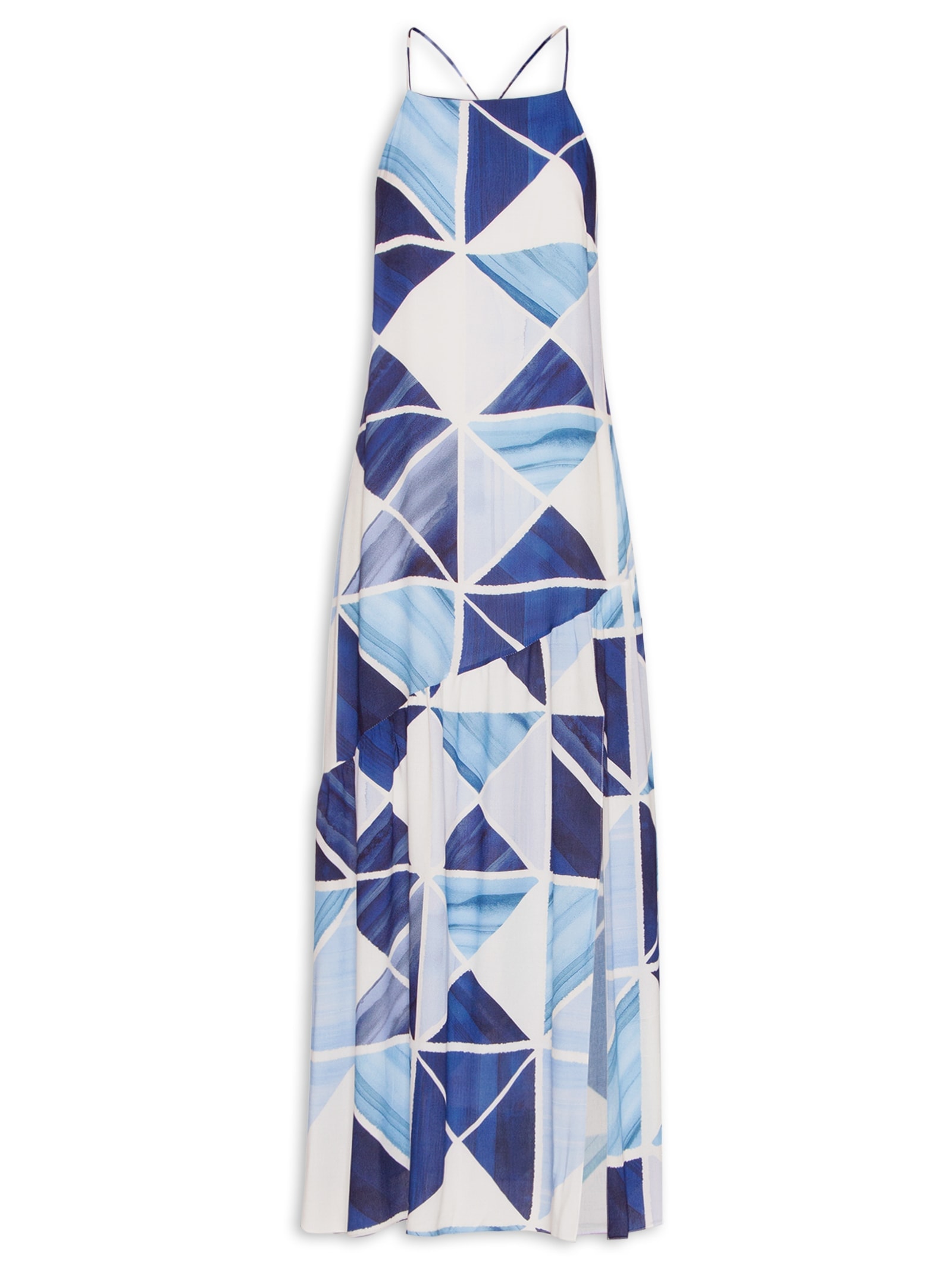 Vestido Longo Crepe Estampa Mosaico Azul Dress To