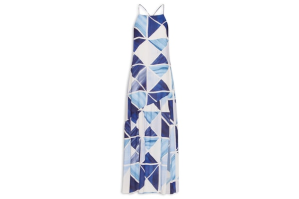 Vestido Longo Crepe Estampa Mosaico - Azul