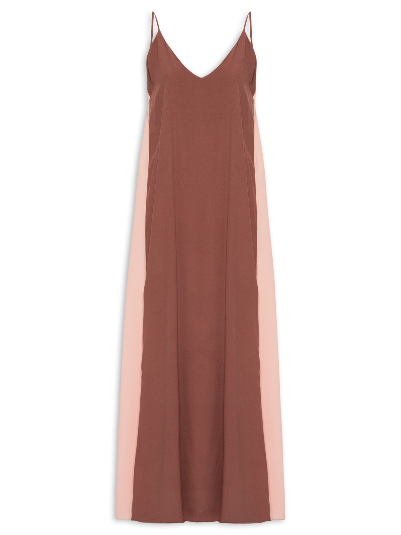 Vestido Longo Crepe Recortes Color Marrom Dress To