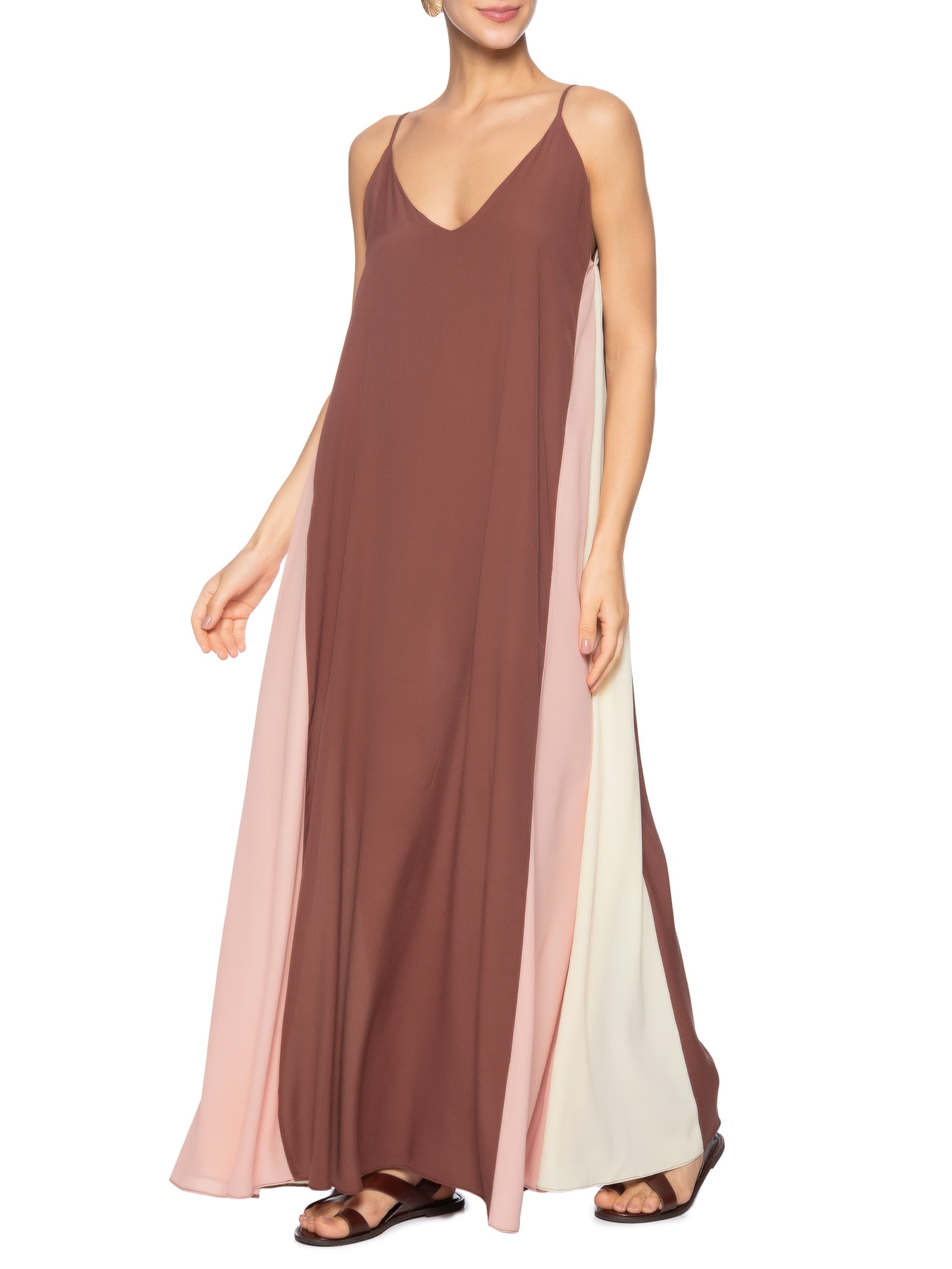 Vestido Longo Crepe Recortes Color Marrom Dress To