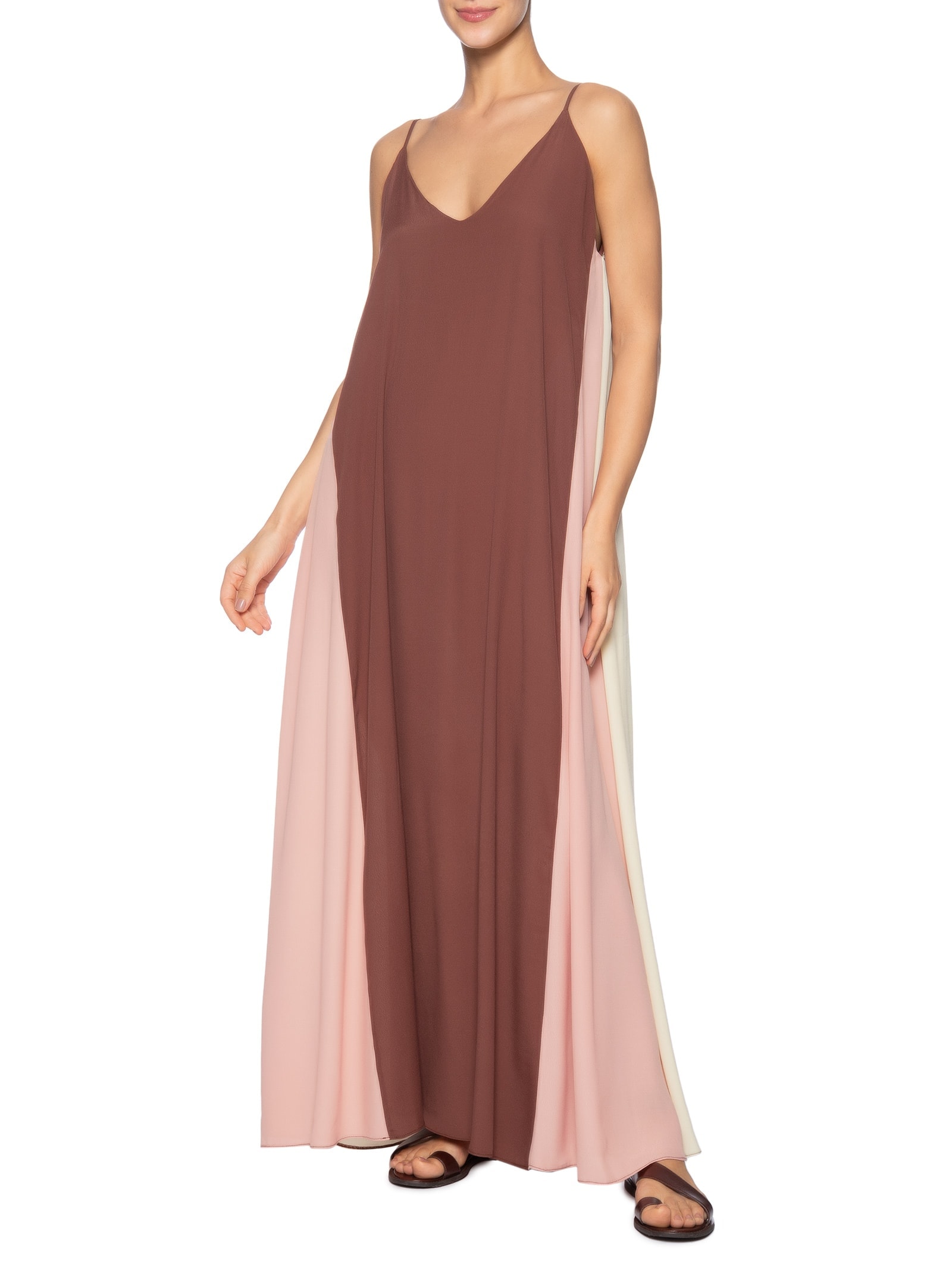 Vestido Longo Crepe Recortes Color Marrom Dress To