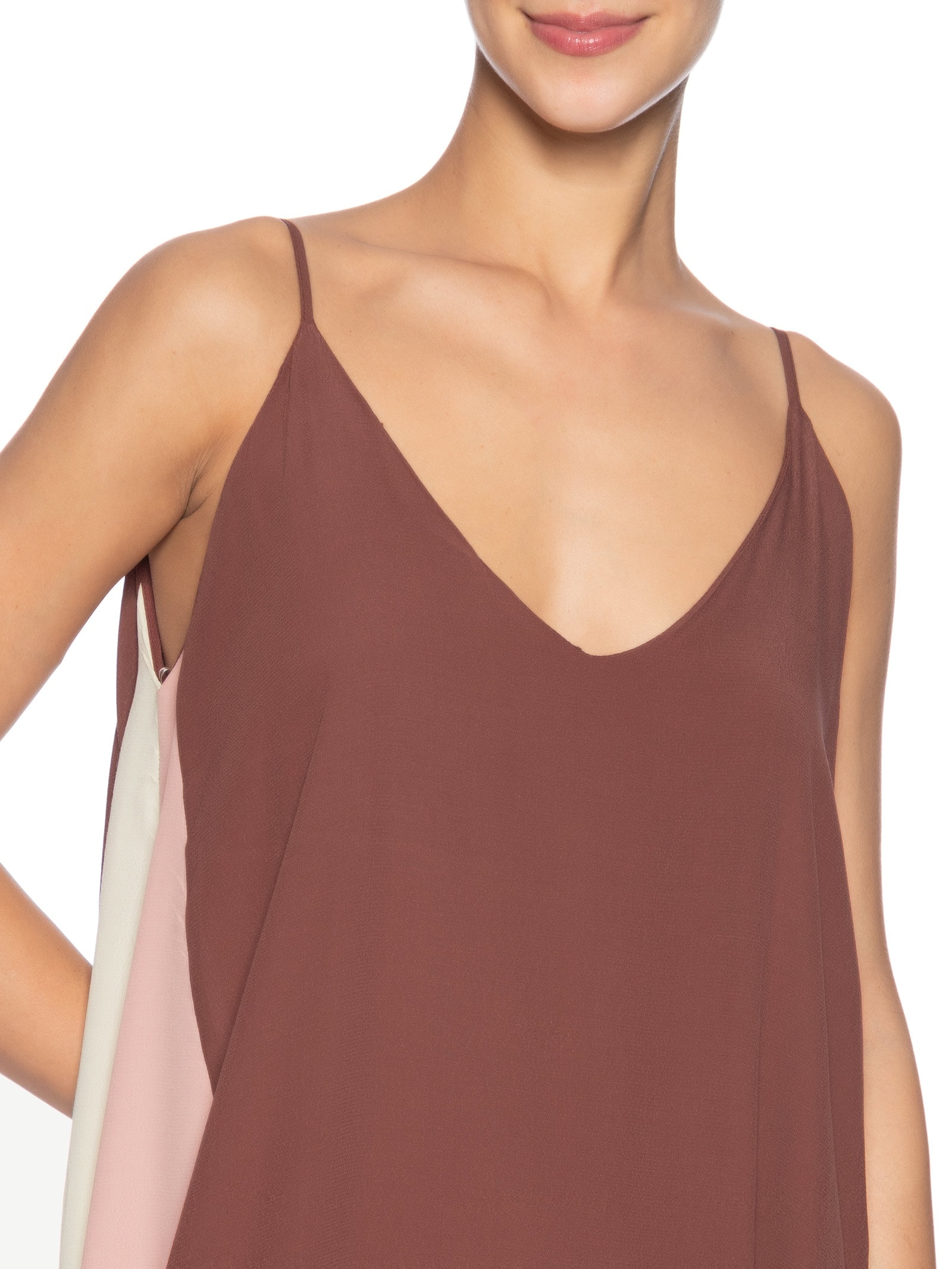 Vestido Longo Crepe Recortes Color Marrom Dress To