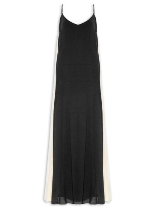 Vestido Longo Crepe Recortes Color – Preto