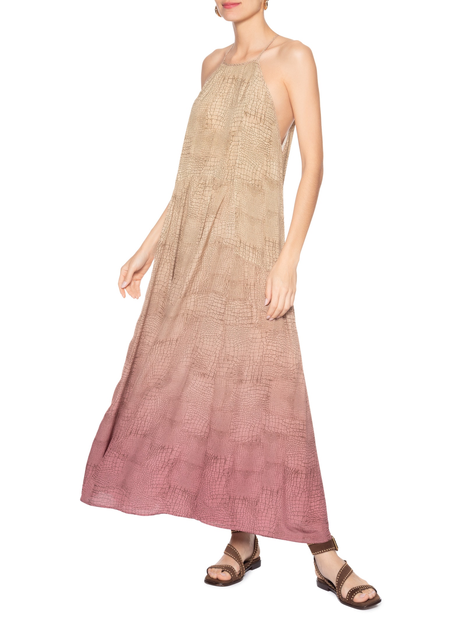 Vestido Longo Croco Bege Animale