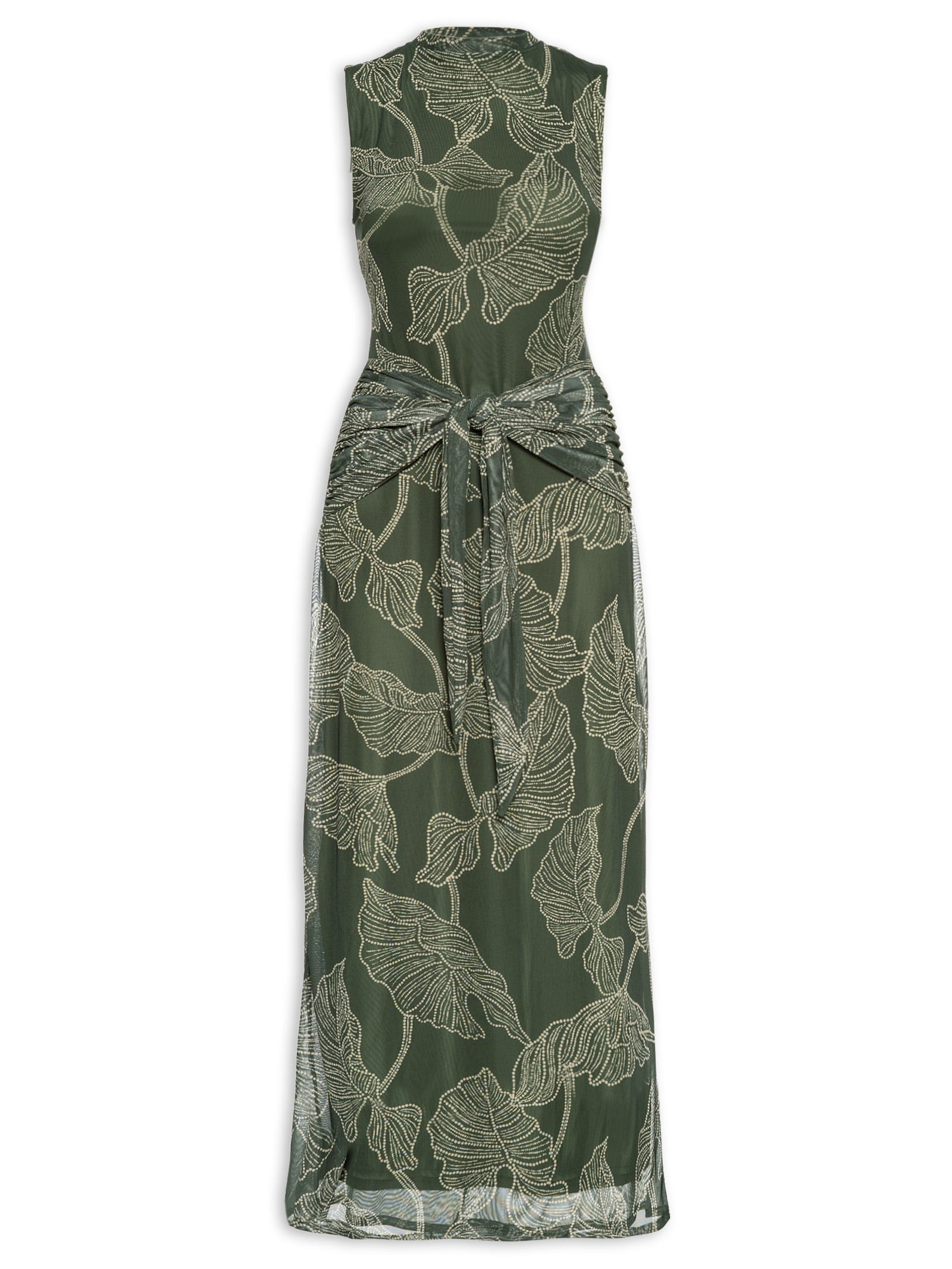 Vestido Longo Cropped Tule Estampa Ramos Verde Dress To