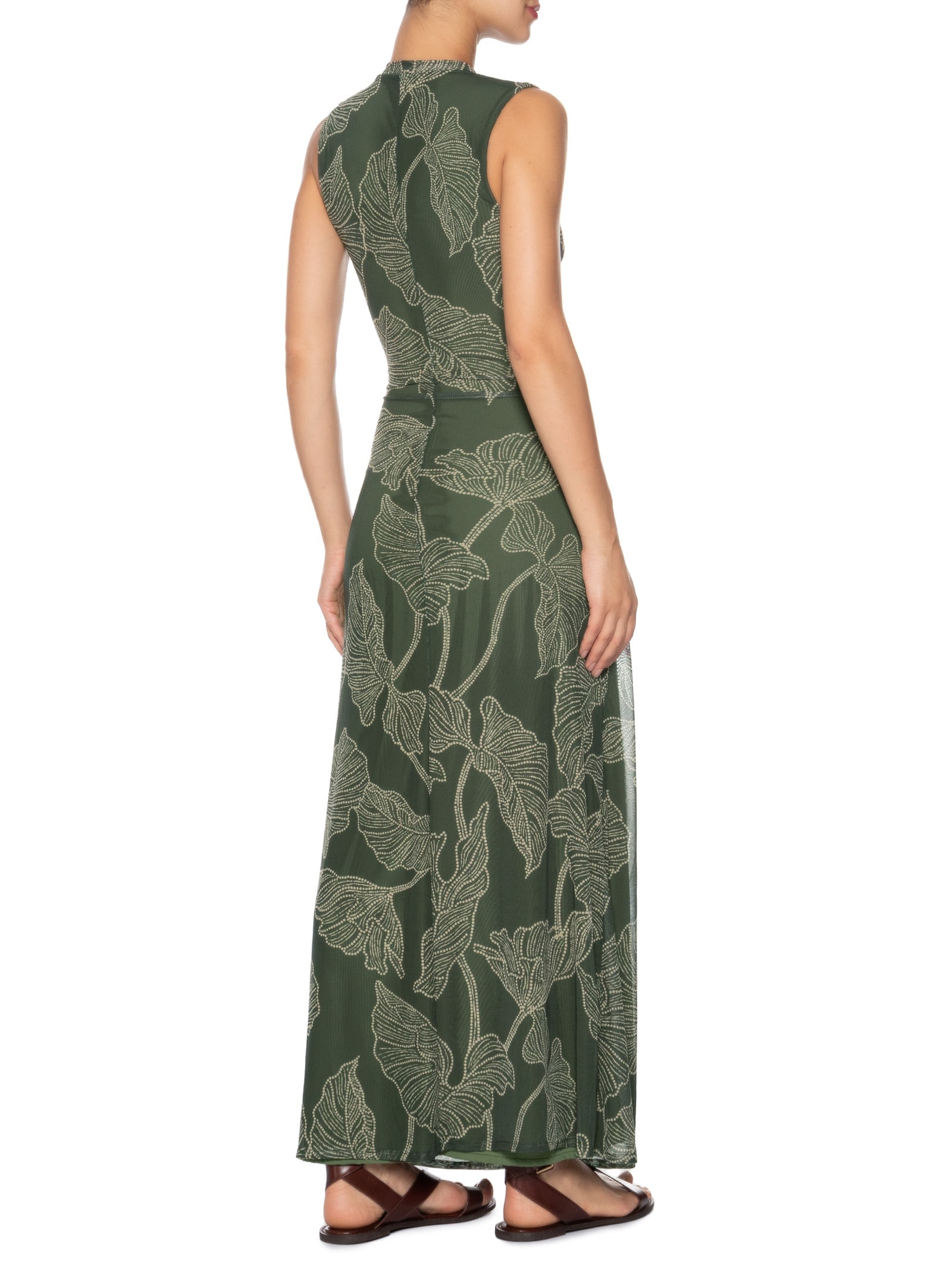 Vestido Longo Cropped Tule Estampa Ramos Verde Dress To