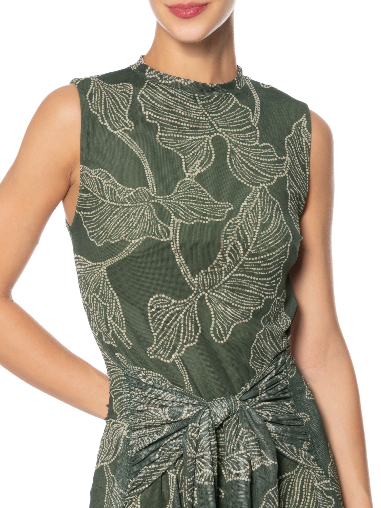 Vestido Longo Cropped Tule Estampa Ramos Verde Dress To