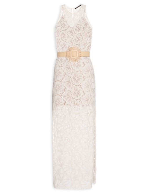 Vestido Longo De Renda Sem Mangas – Bege
