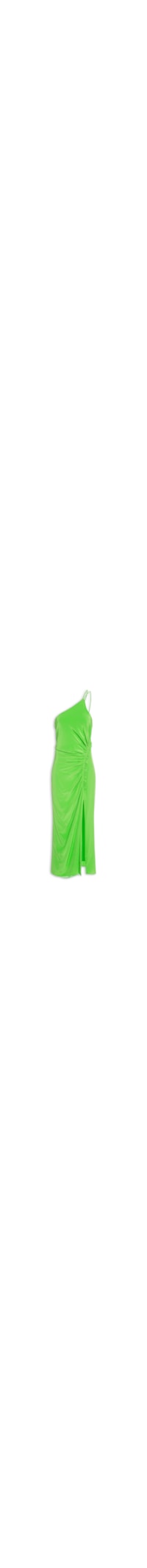 Vestido Longo De Seda Um Ombro Só Com Franzidos - Verde