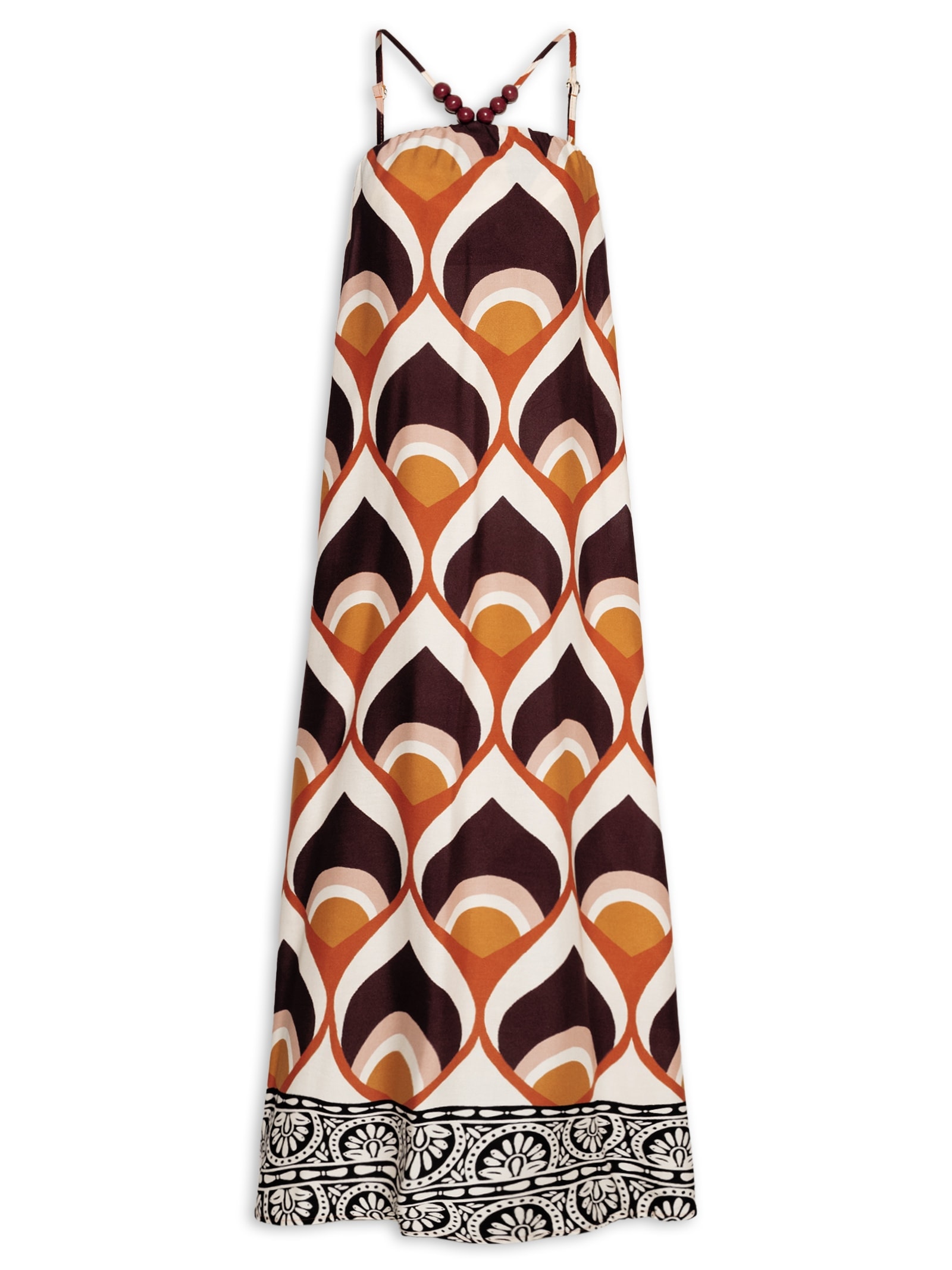 Vestido Longo Decote Acentuado Marrom Cacay