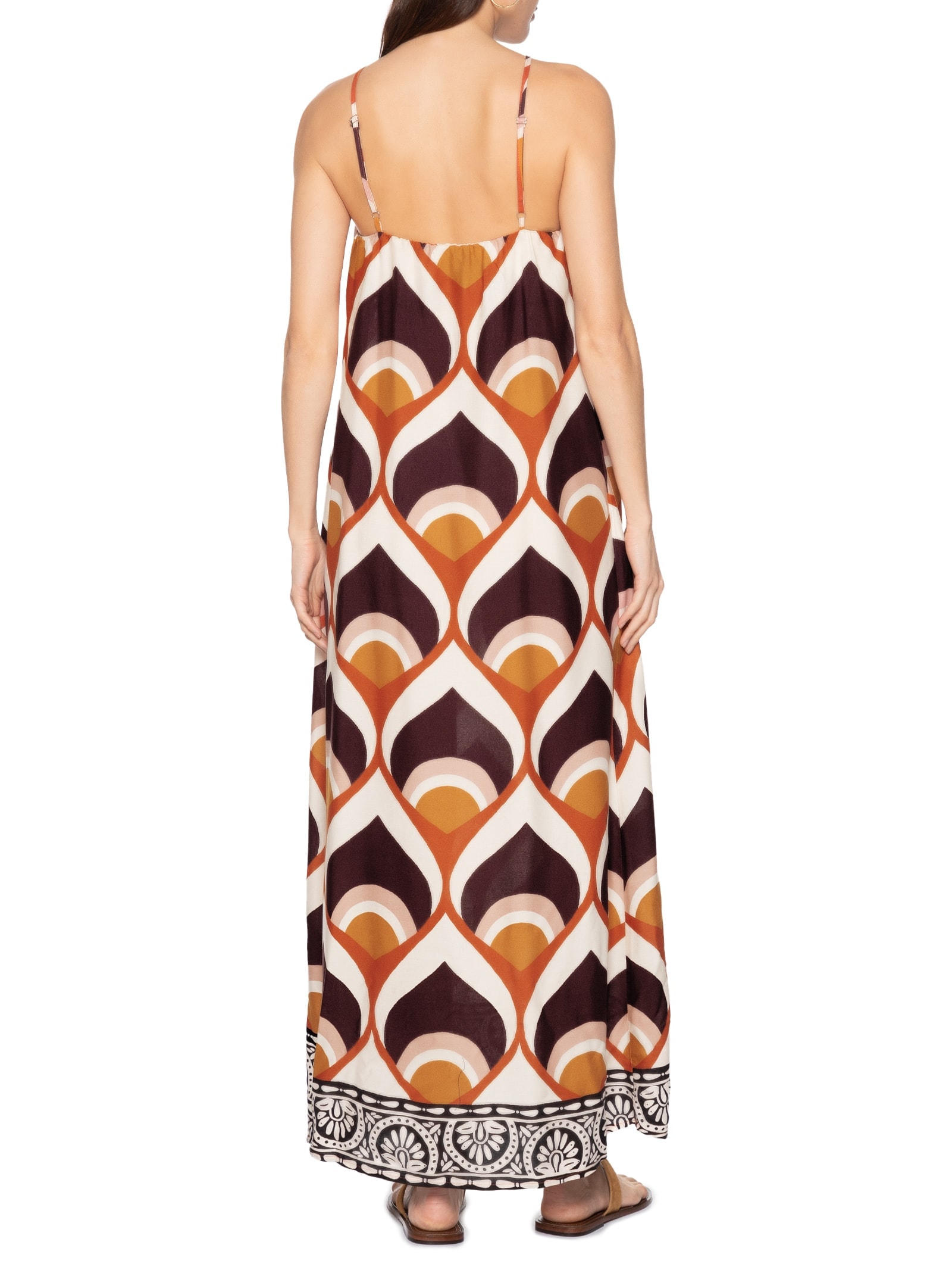 Vestido Longo Decote Acentuado Marrom Cacay