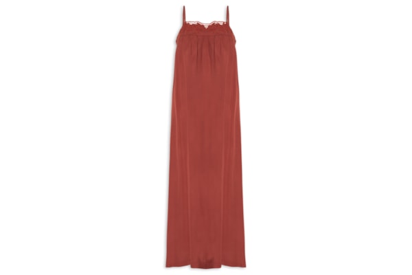 Vestido Longo Decote Bordado - Vermelho