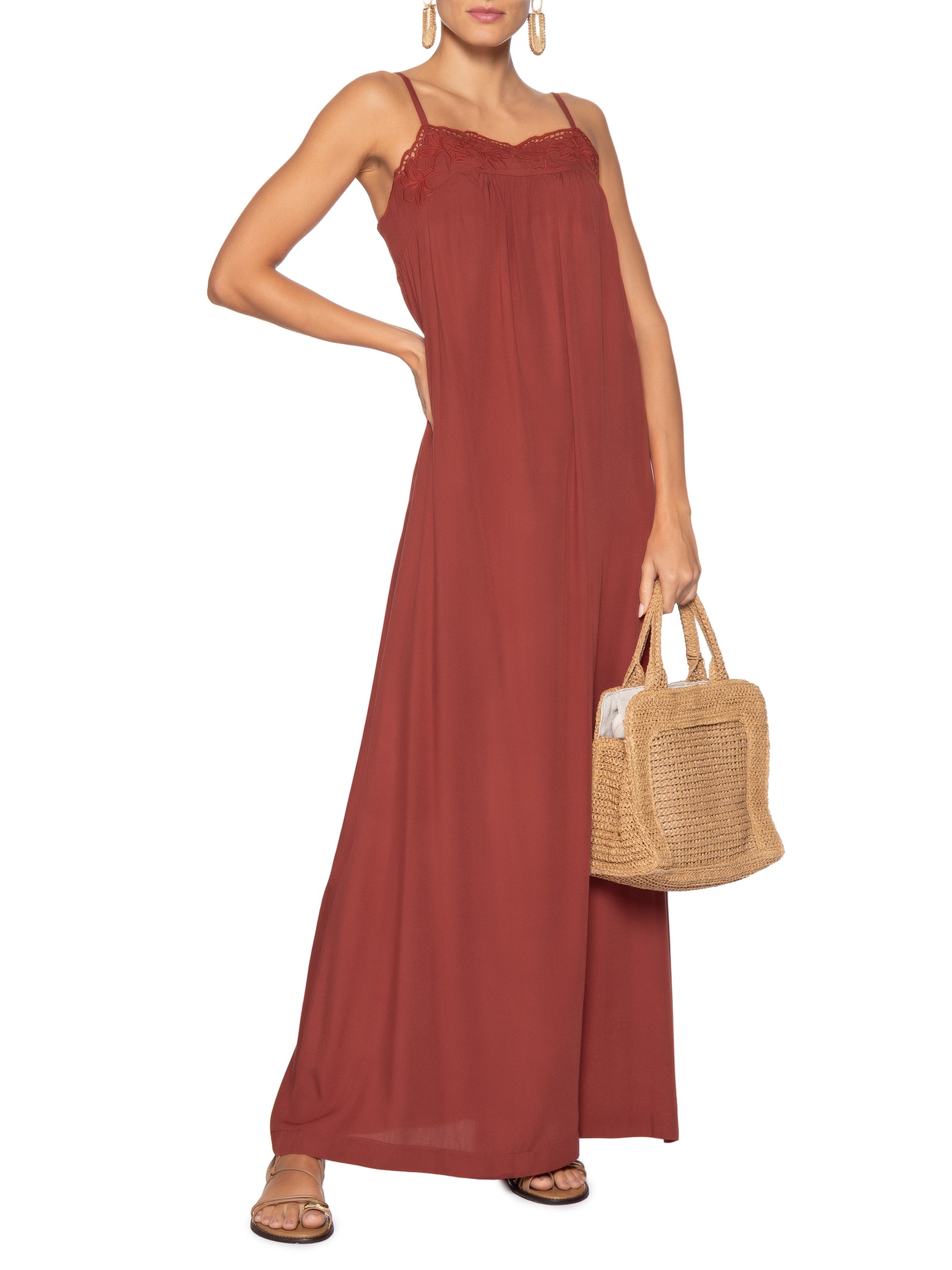 Vestido Longo Decote Bordado Vermelho Dress To