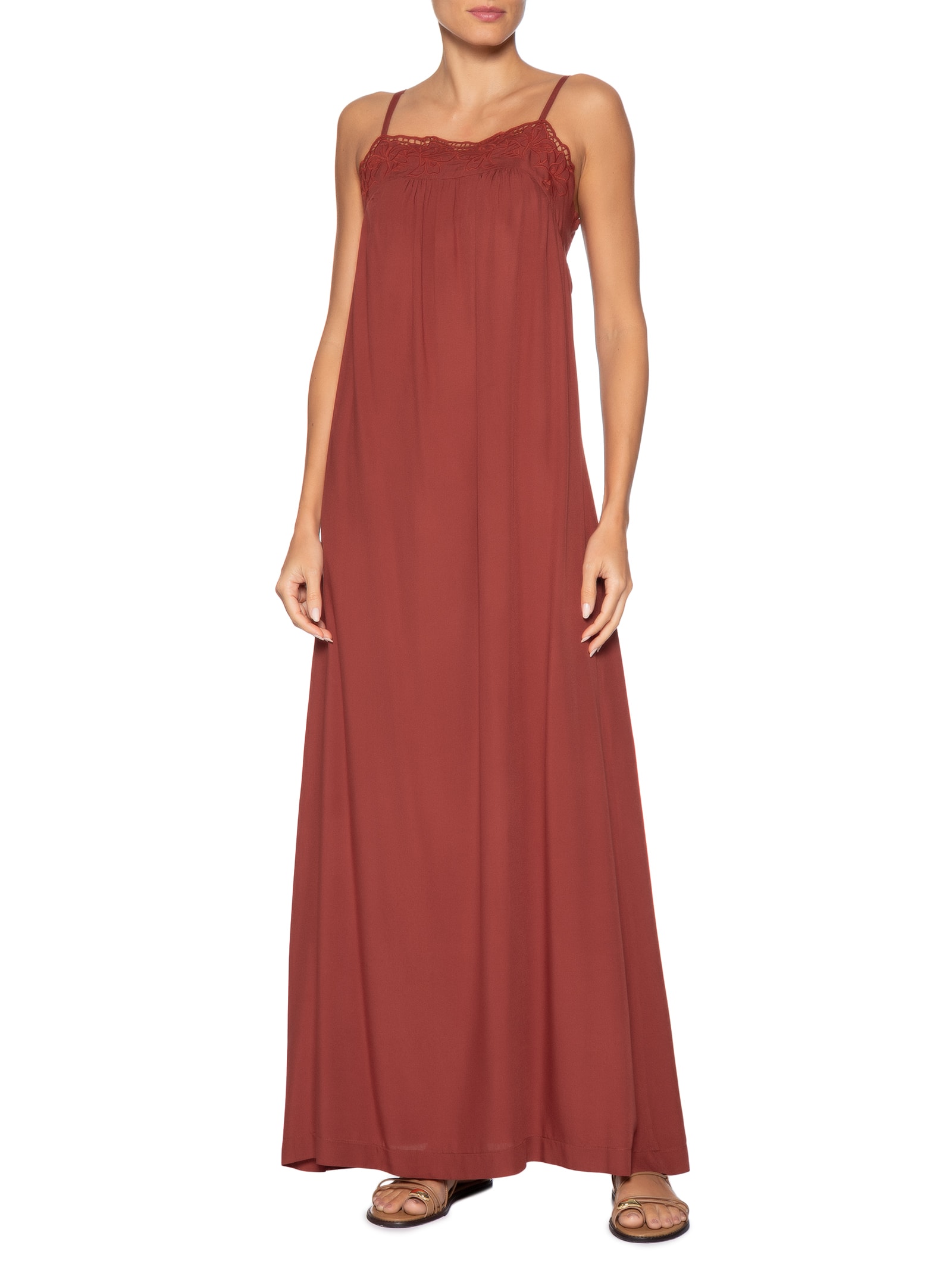 Vestido Longo Decote Bordado Vermelho Dress To
