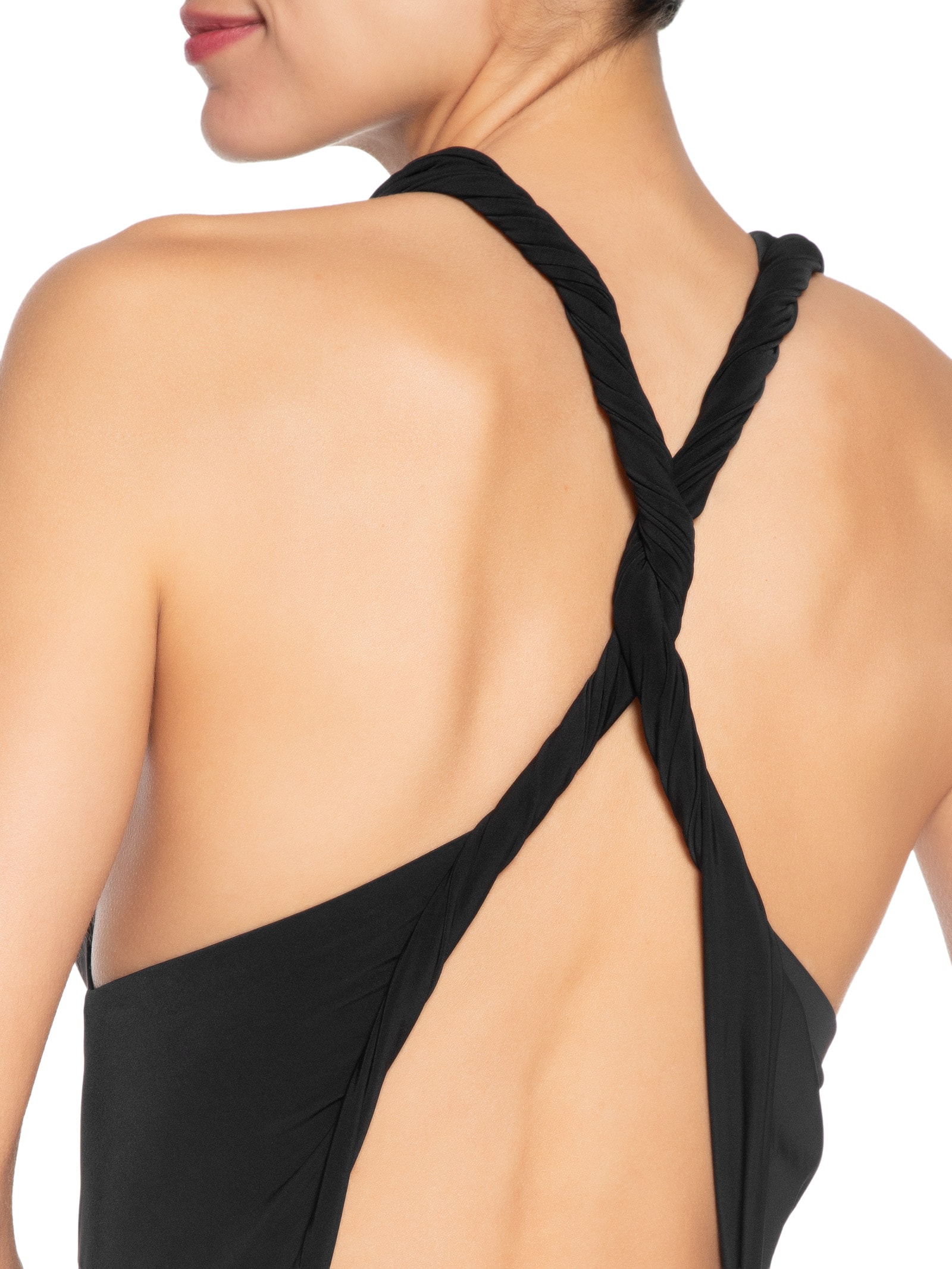 Vestido Longo Decote Costas Franzidos Preto Animale