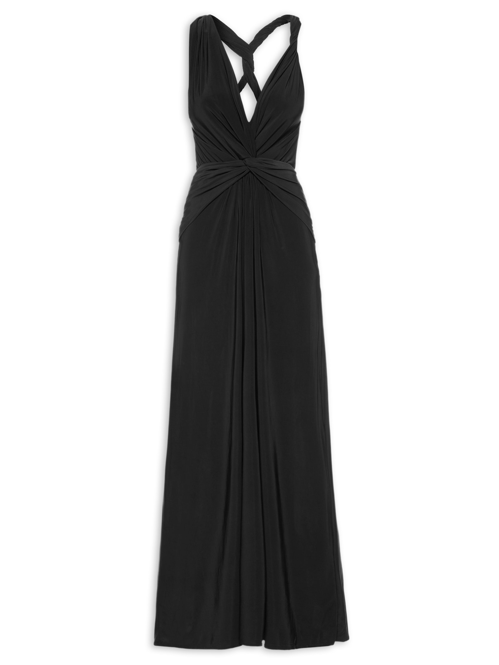 Vestido Longo Decote Costas Franzidos Preto Animale