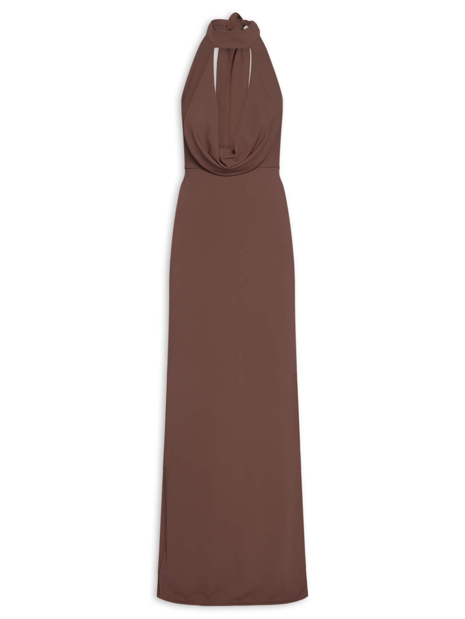 Vestido Longo Decote Degagê Em Malha Marrom '2Essential