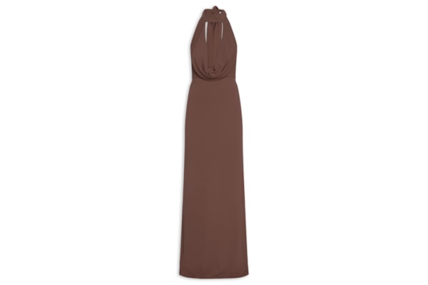 Vestido Longo Decote Degagê Em Malha - Marrom