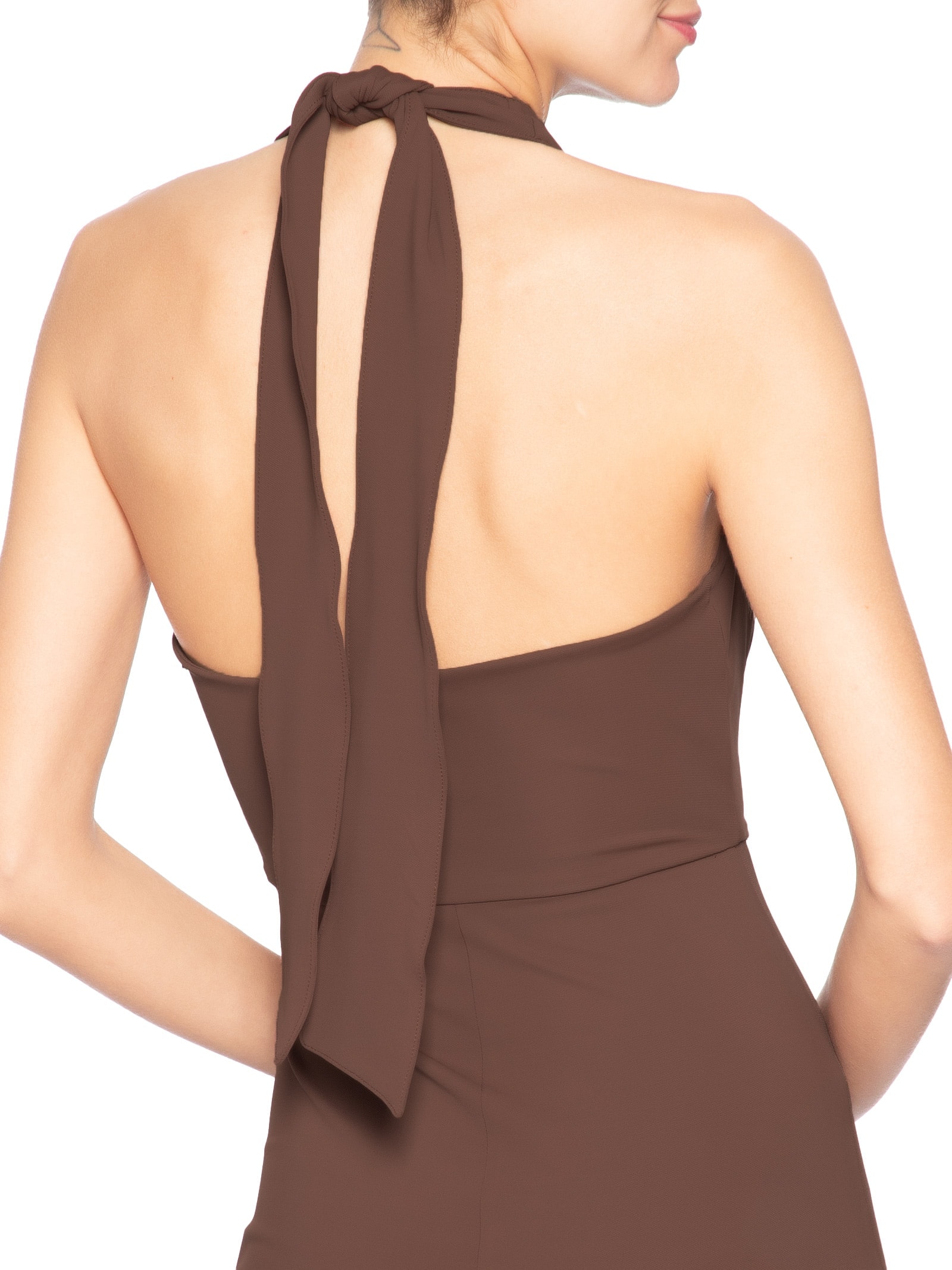 Vestido Longo Decote Degagê Em Malha Marrom '2Essential