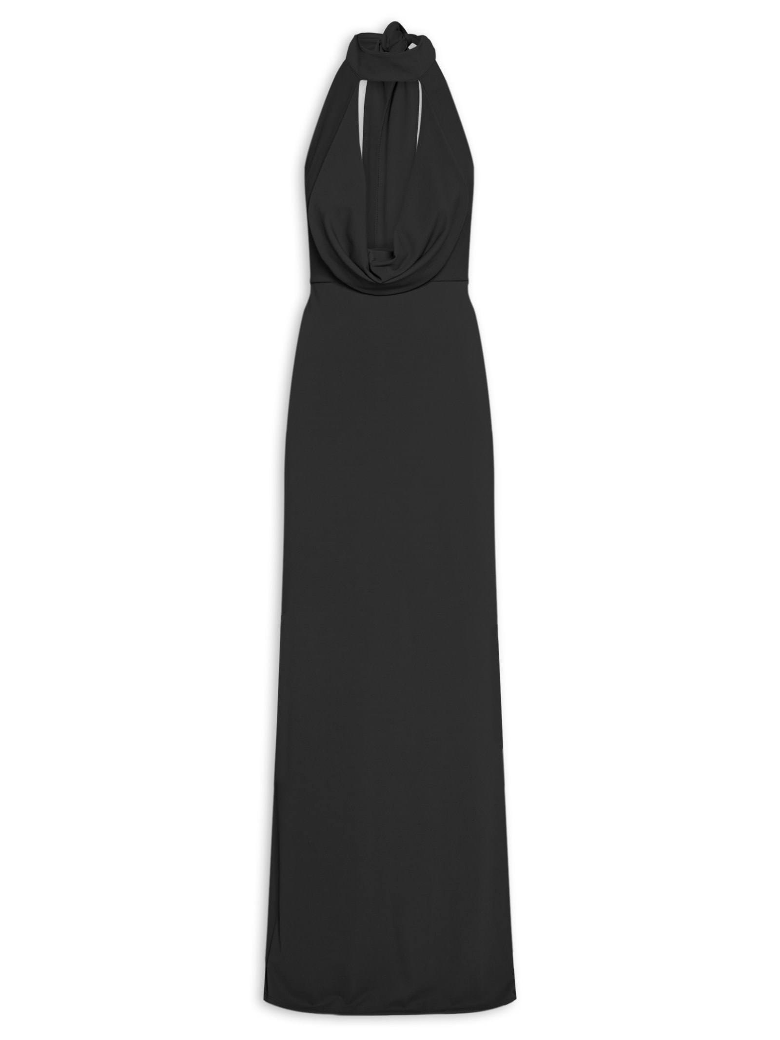 Vestido Longo Decote Degagê Em Malha Preto '2Essential