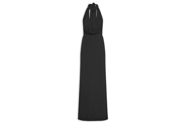 Vestido Longo Decote Degagê Em Malha - Preto