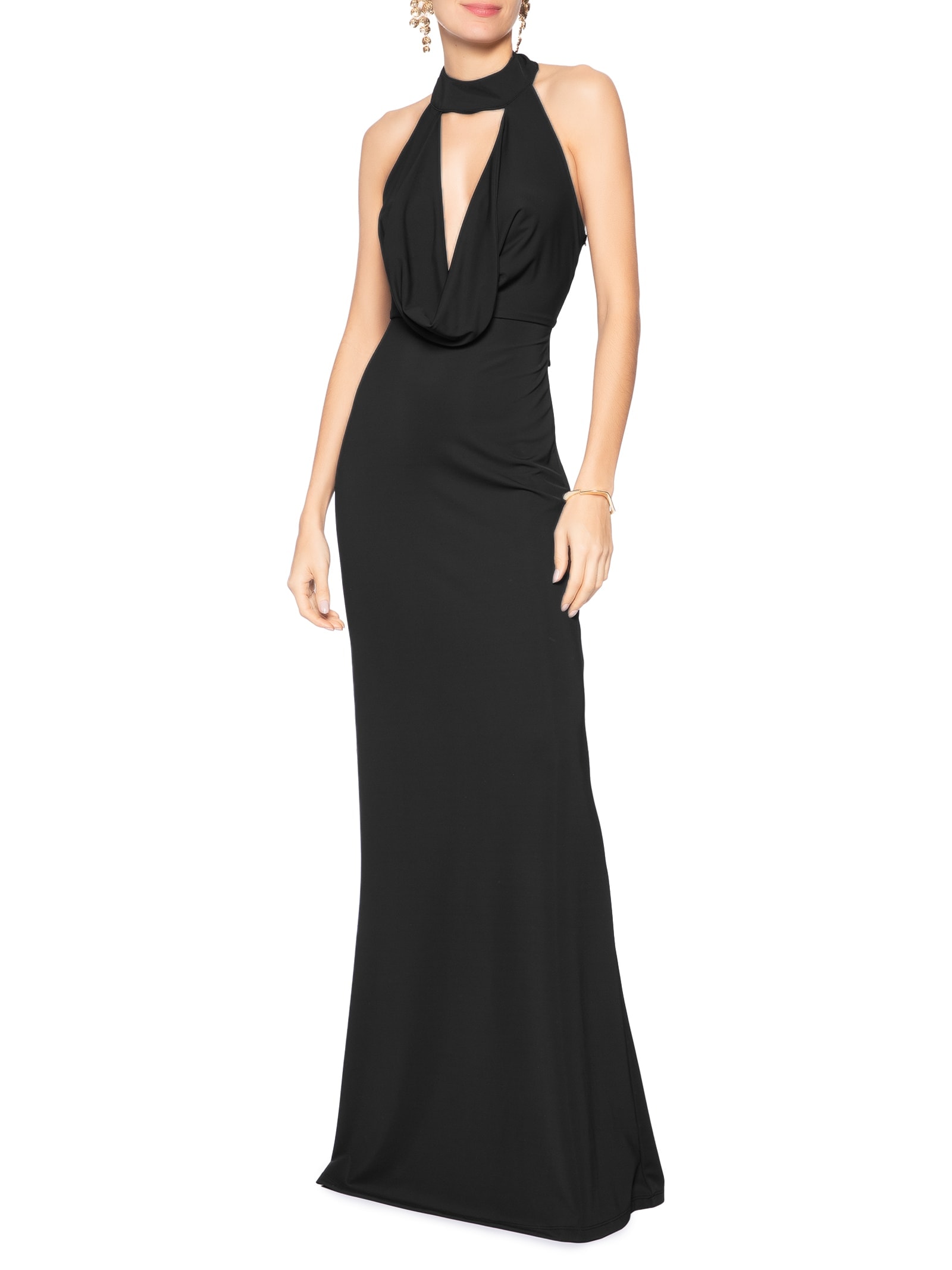 Vestido Longo Decote Degagê Em Malha Preto '2Essential