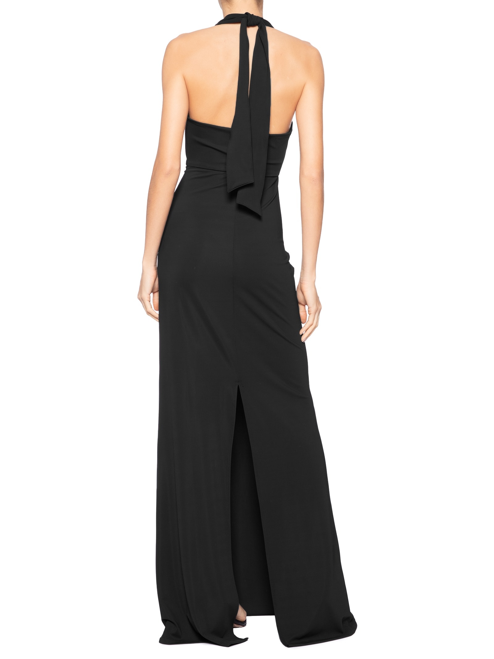 Vestido Longo Decote Degagê Em Malha Preto '2Essential