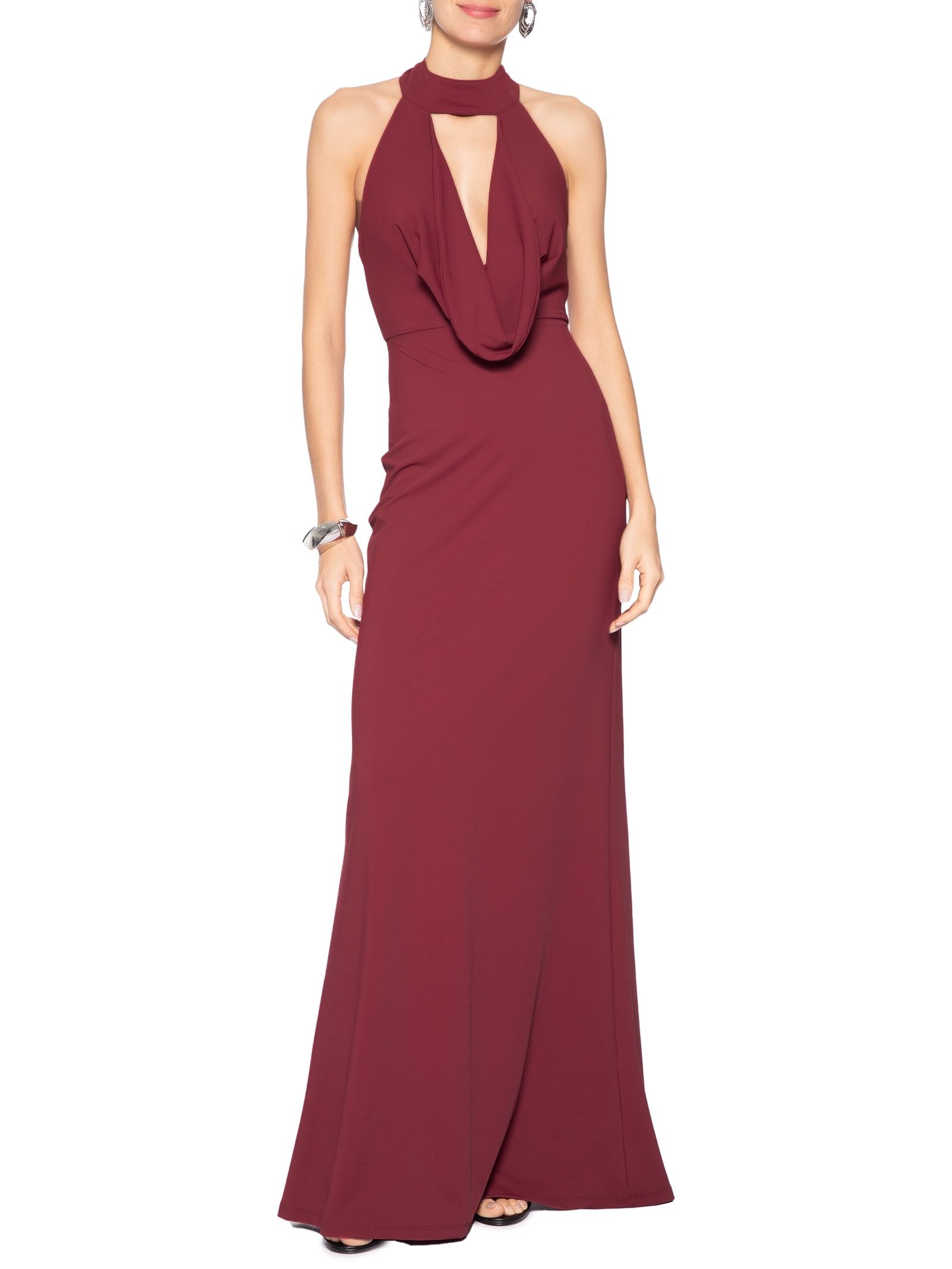 Vestido Longo Decote Degagê Em Malha Vermelho '2Essential