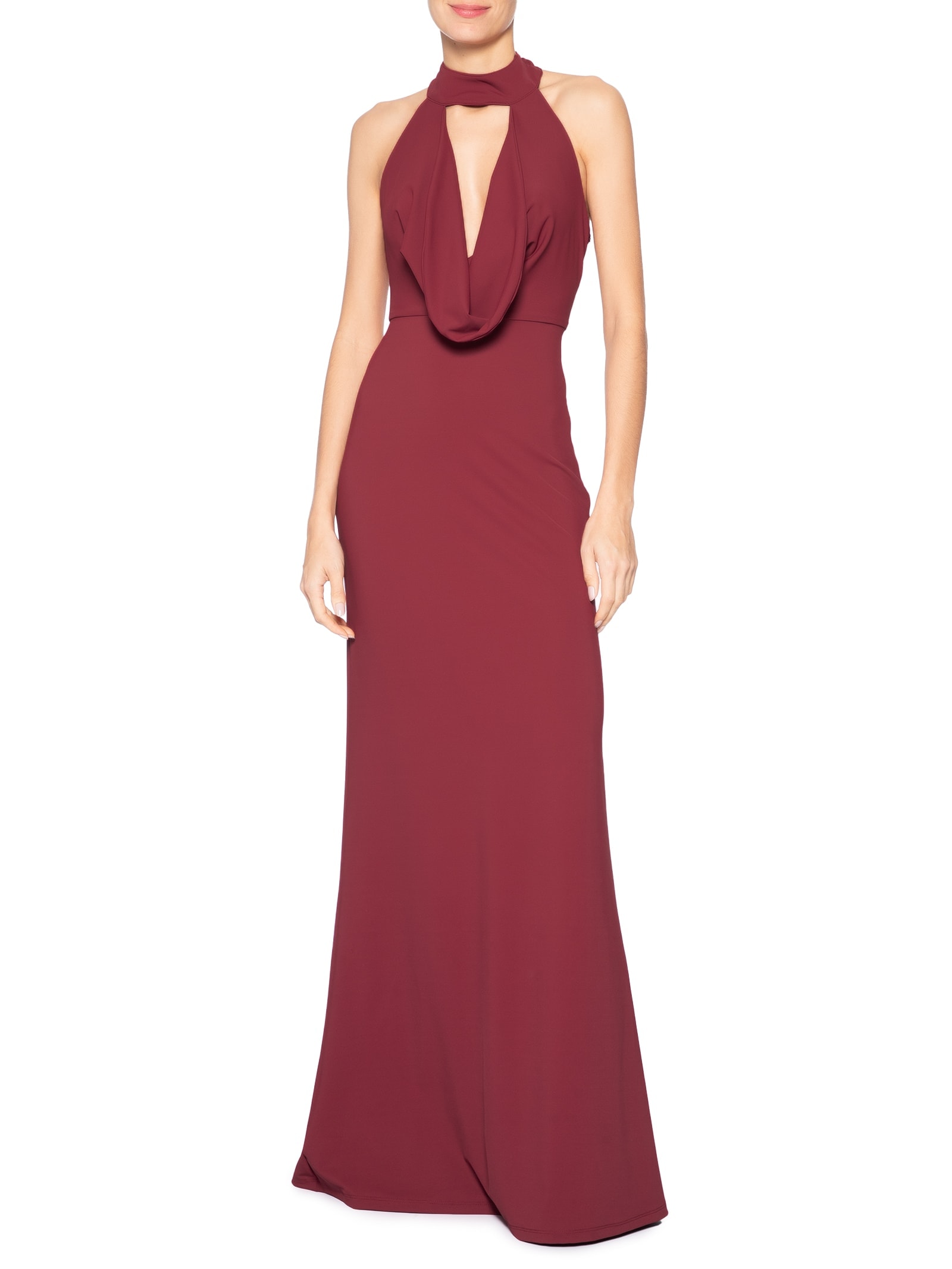 Vestido Longo Decote Degagê Em Malha Vermelho '2Essential
