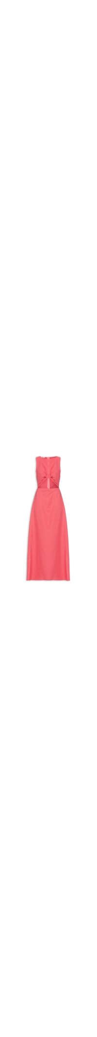 Vestido Longo Decote Fenda Franzido Liso - Rosa