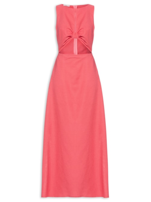 Vestido Longo Decote Fenda Franzido Liso – Rosa