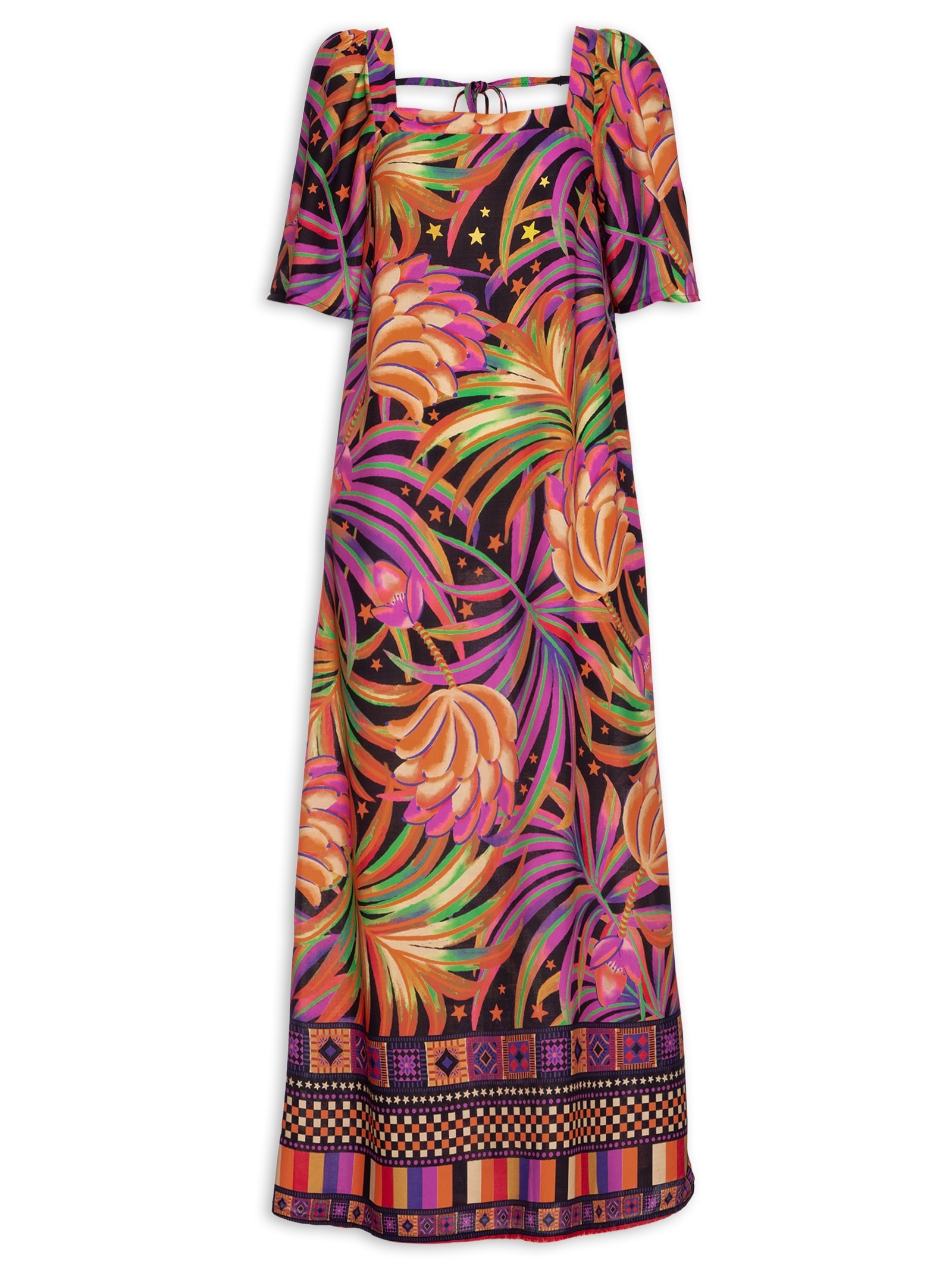 Vestido Longo Decote Quadrado Preto Cacay