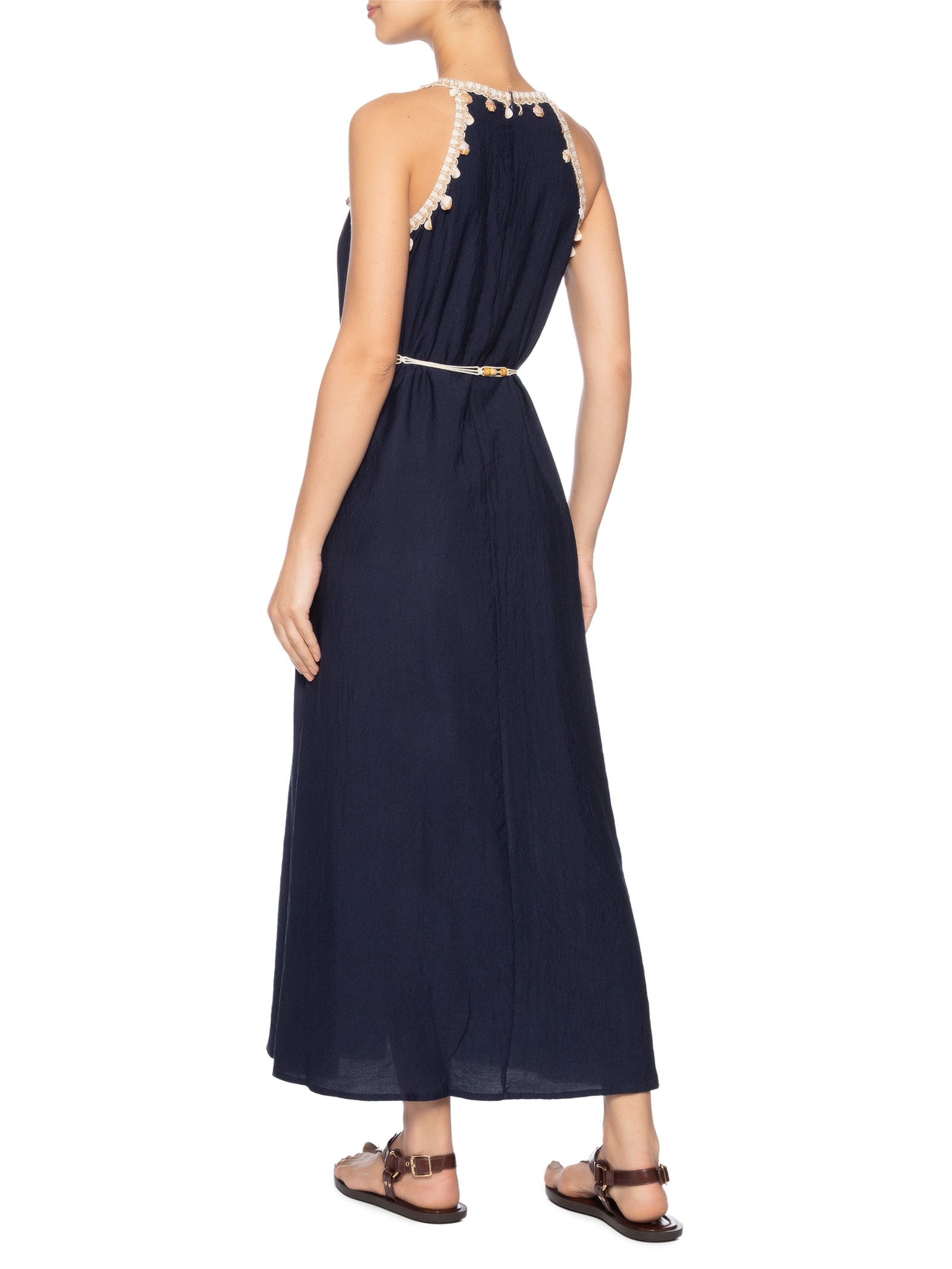 Vestido Longo Decote Reto Com Detalhe Azul Basiq