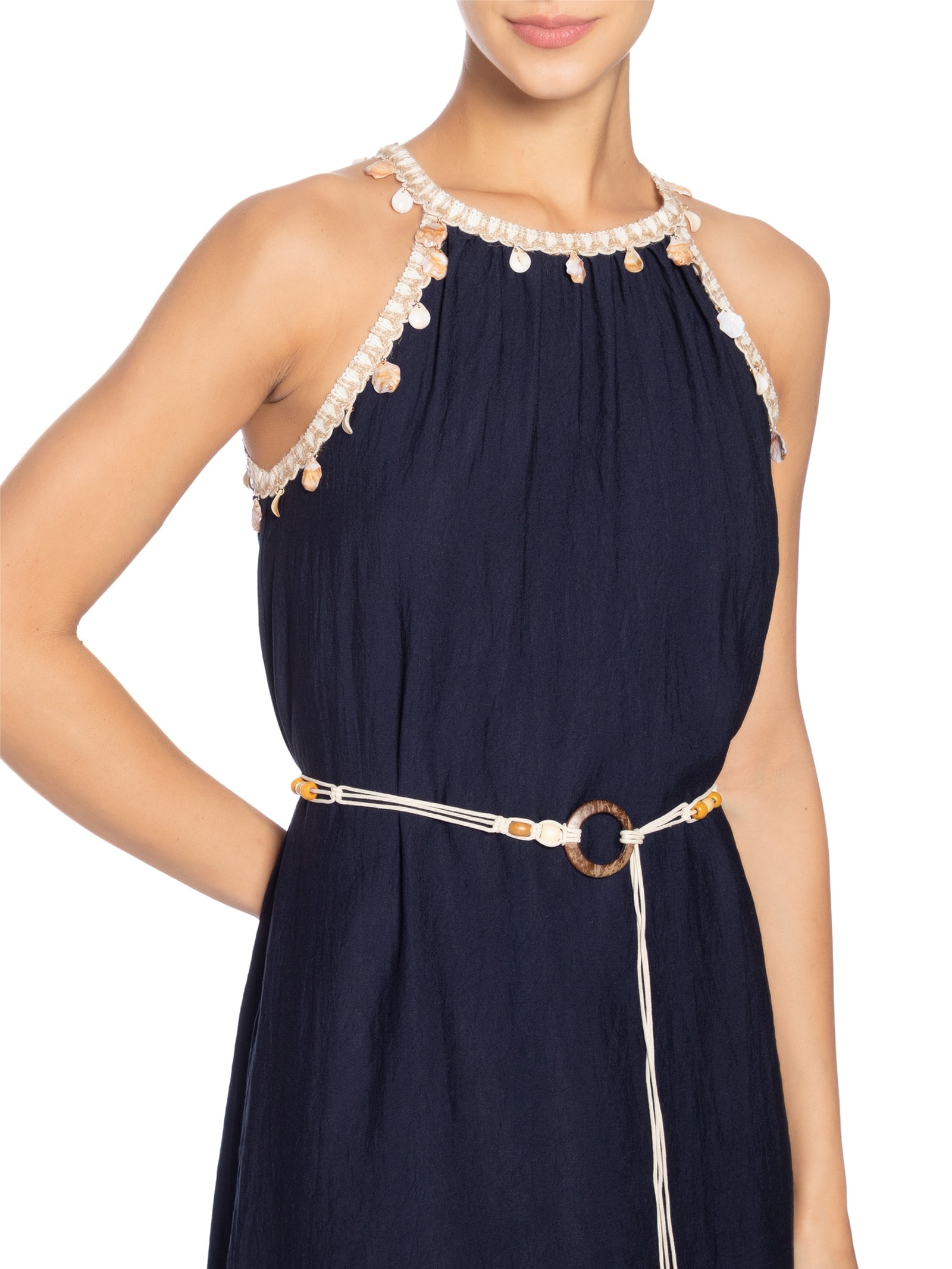 Vestido Longo Decote Reto Com Detalhe Azul Basiq