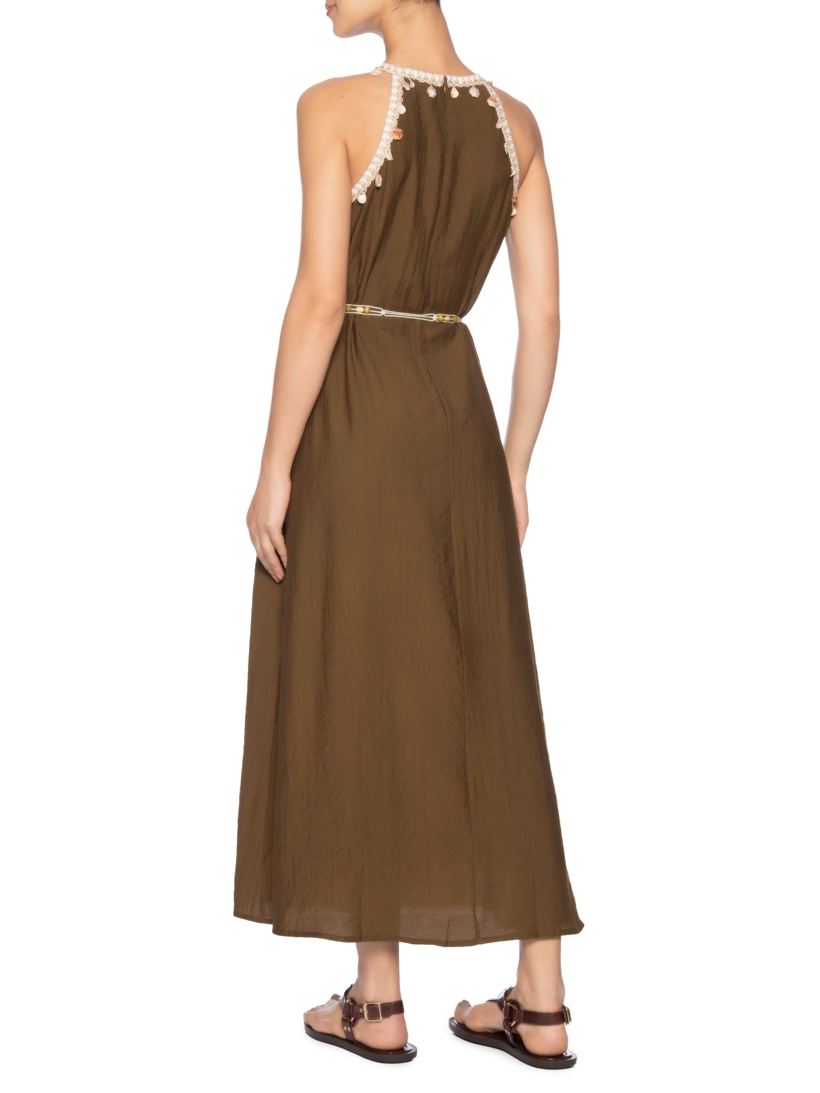 Vestido Longo Decote Reto Com Detalhe Marrom Basiq