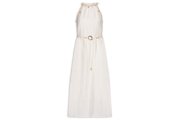 Vestido Longo Decote Reto Com Detalhe - Off White