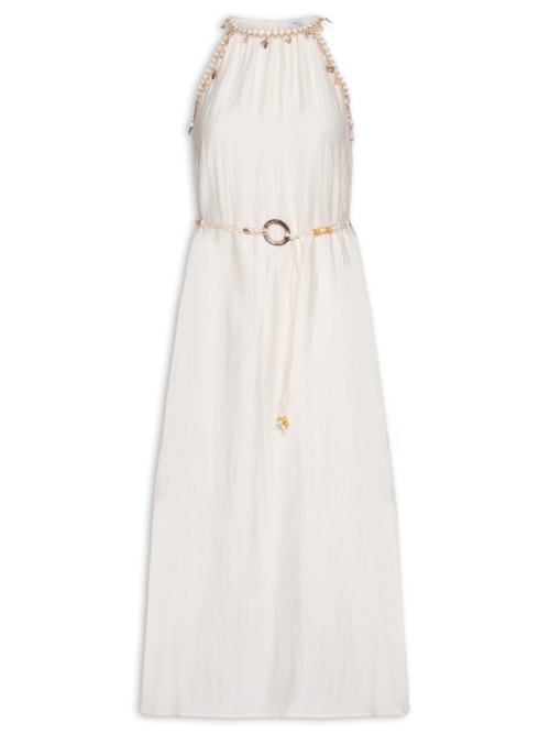 Vestido Longo Decote Reto Com Detalhe – Off White
