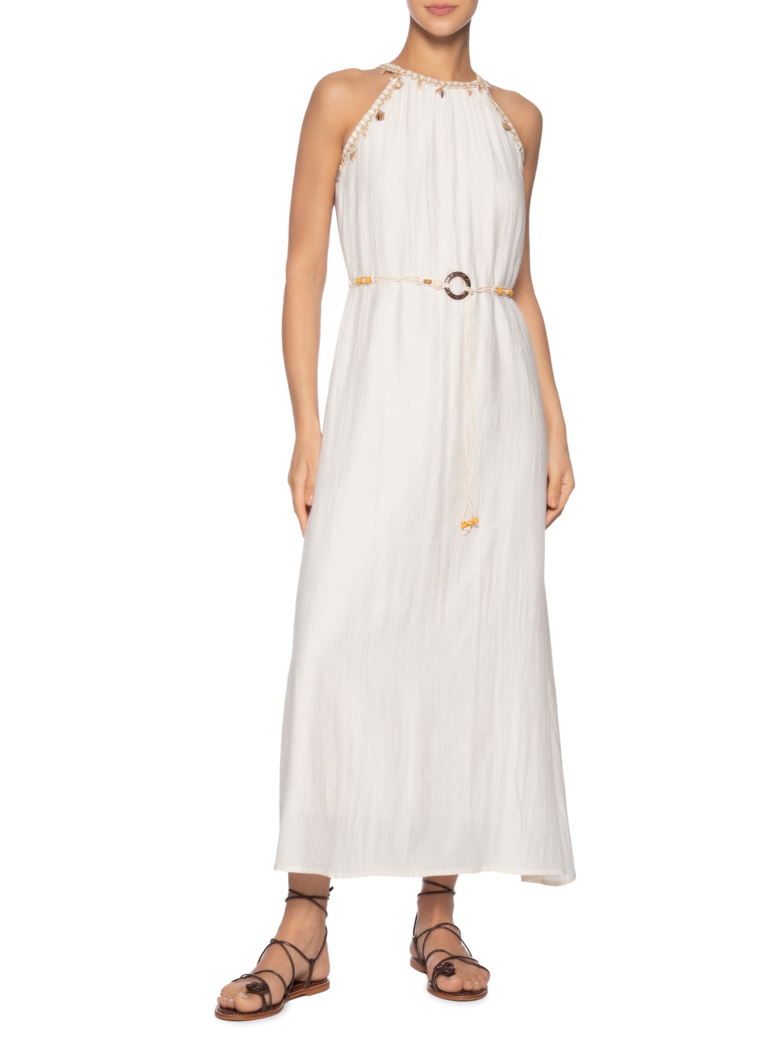 Vestido Longo Decote Reto Com Detalhe Off White Basiq