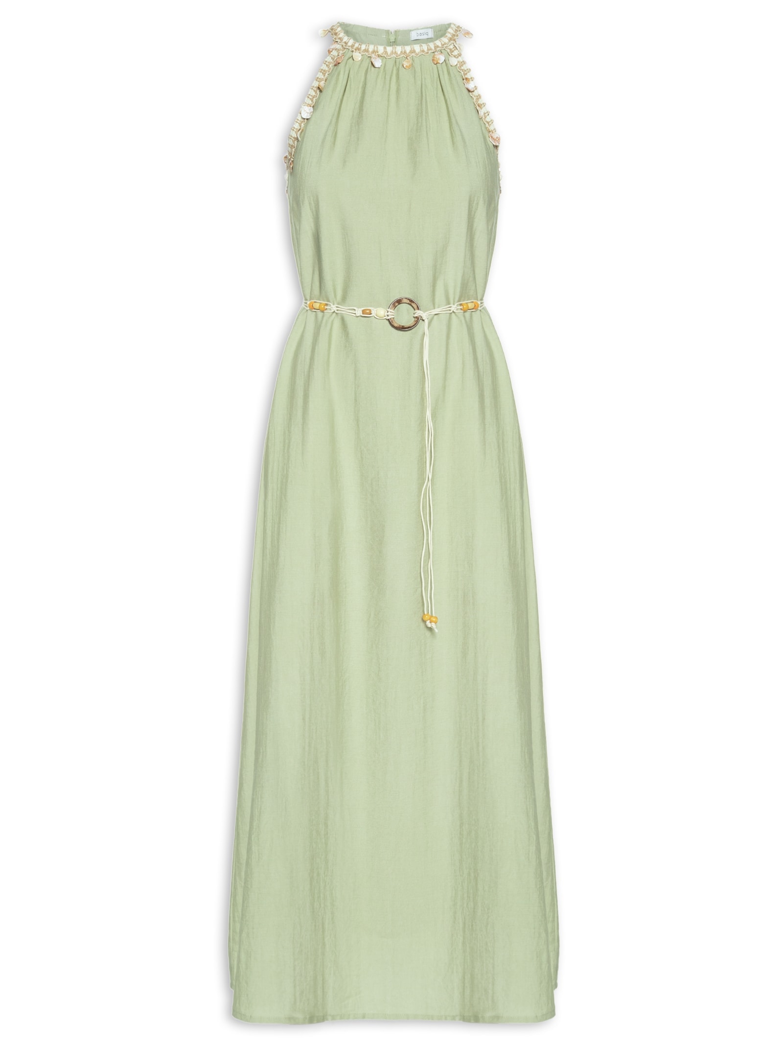 Vestido Longo Decote Reto Com Detalhe Verde Basiq