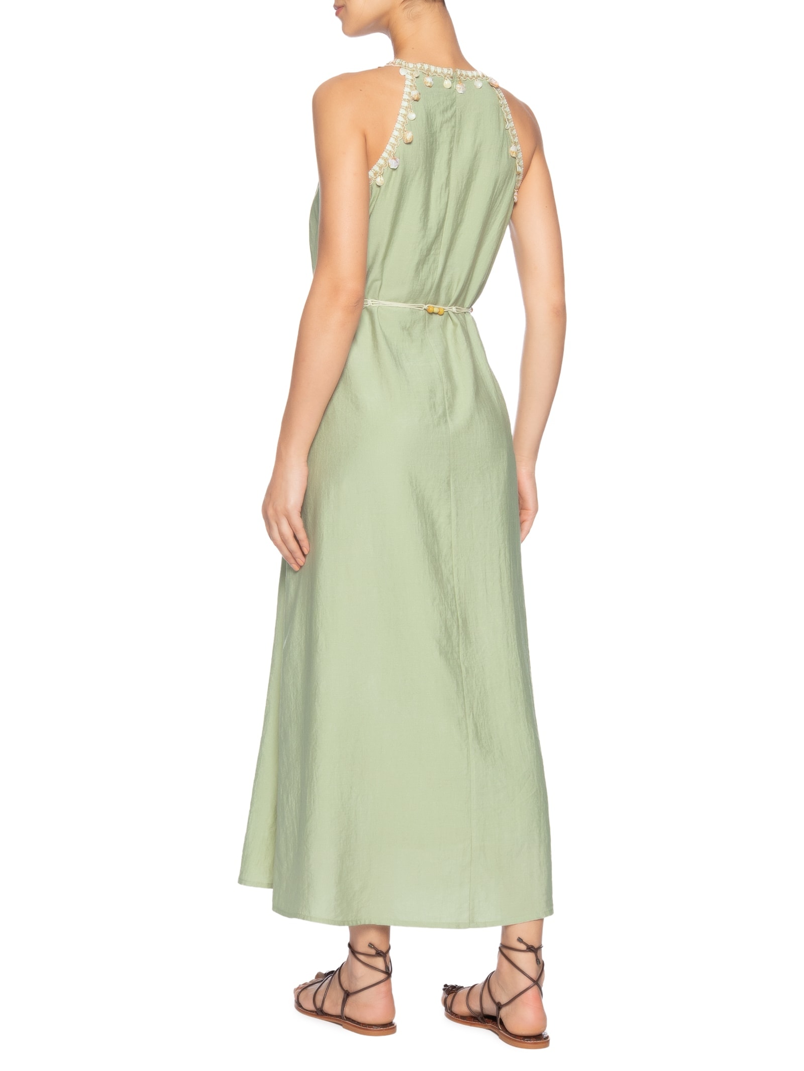 Vestido Longo Decote Reto Com Detalhe Verde Basiq