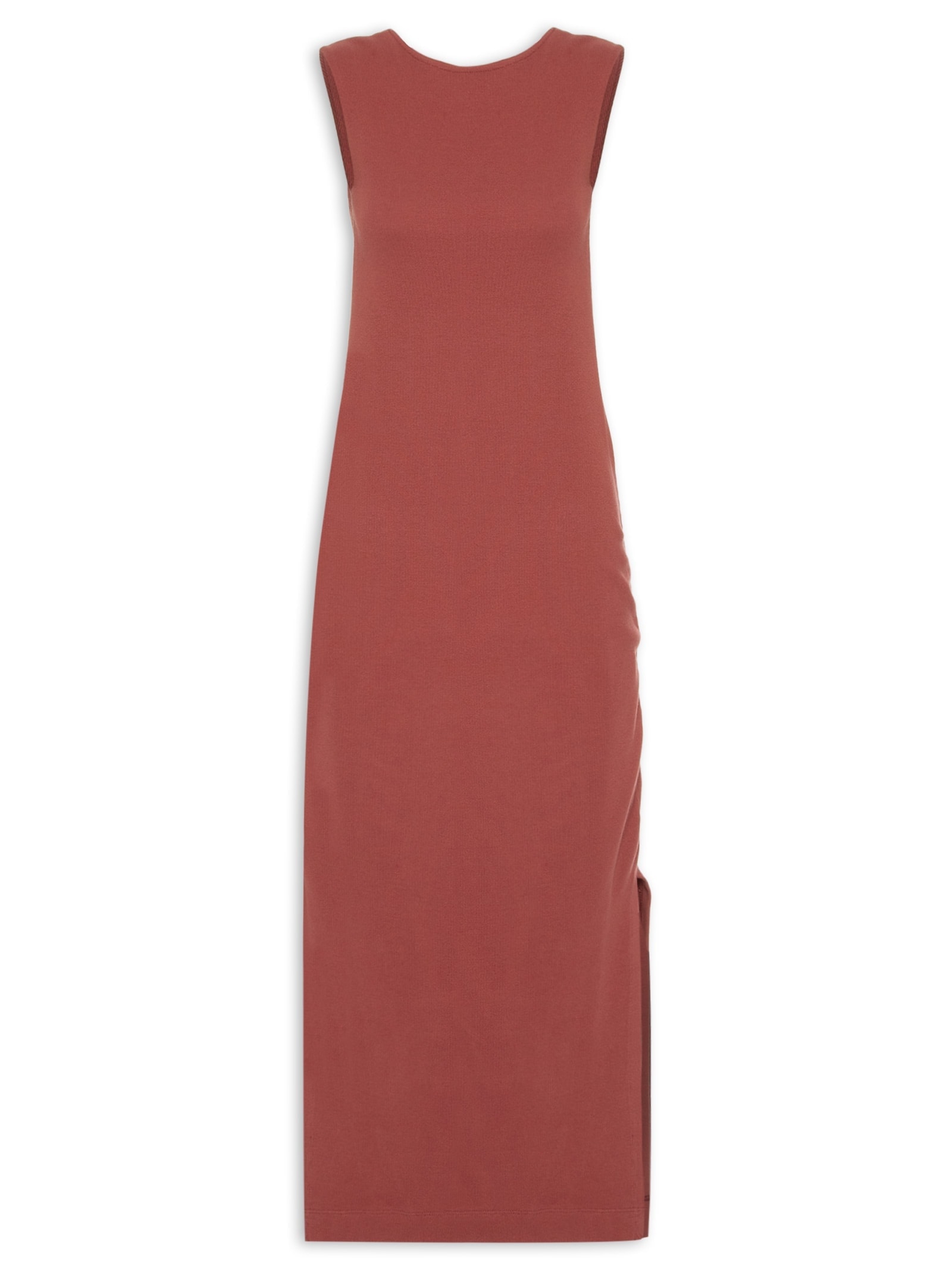 Vestido Longo Decote Rib Marrom Farm