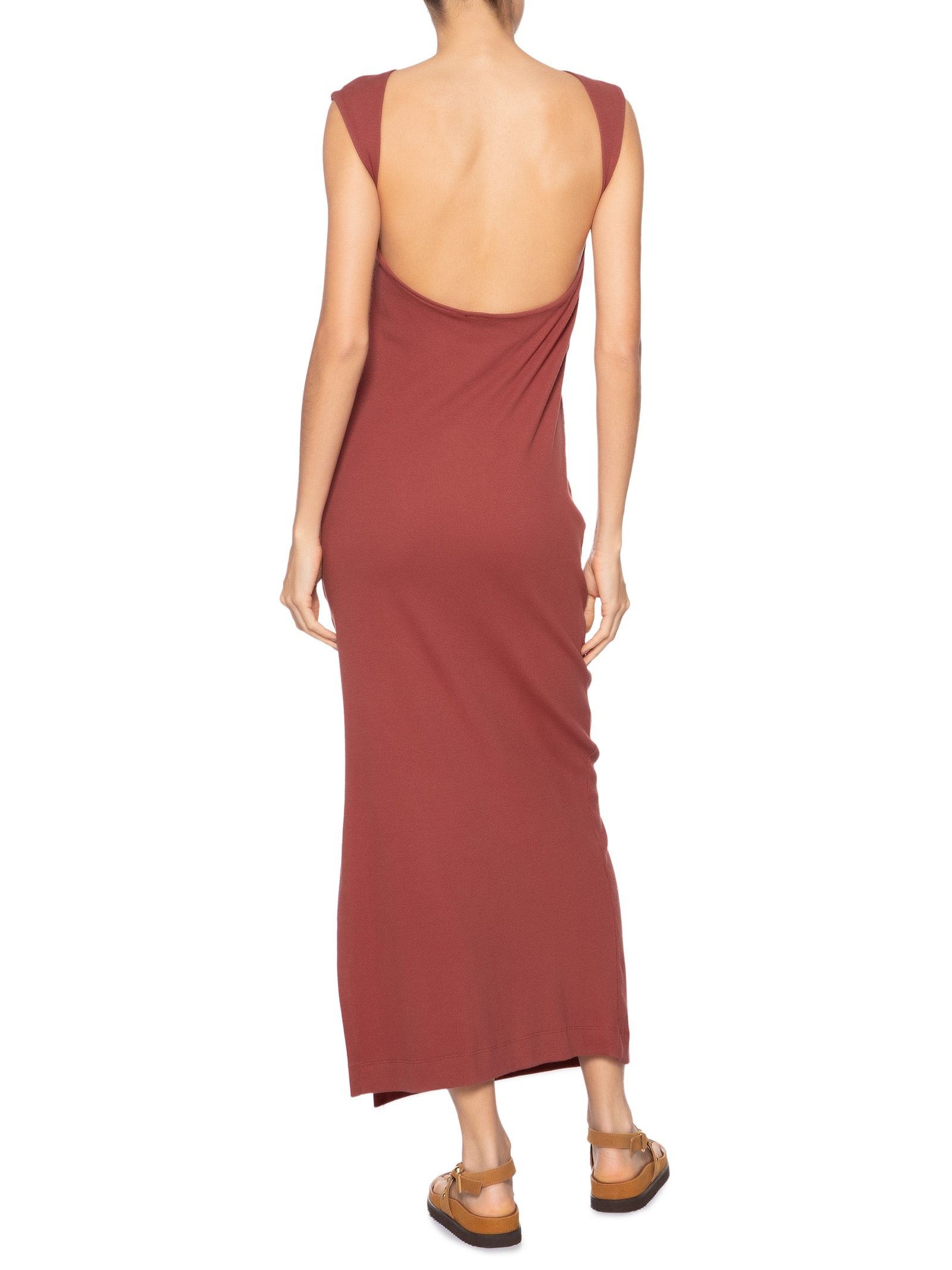 Vestido Longo Decote Rib Marrom Farm