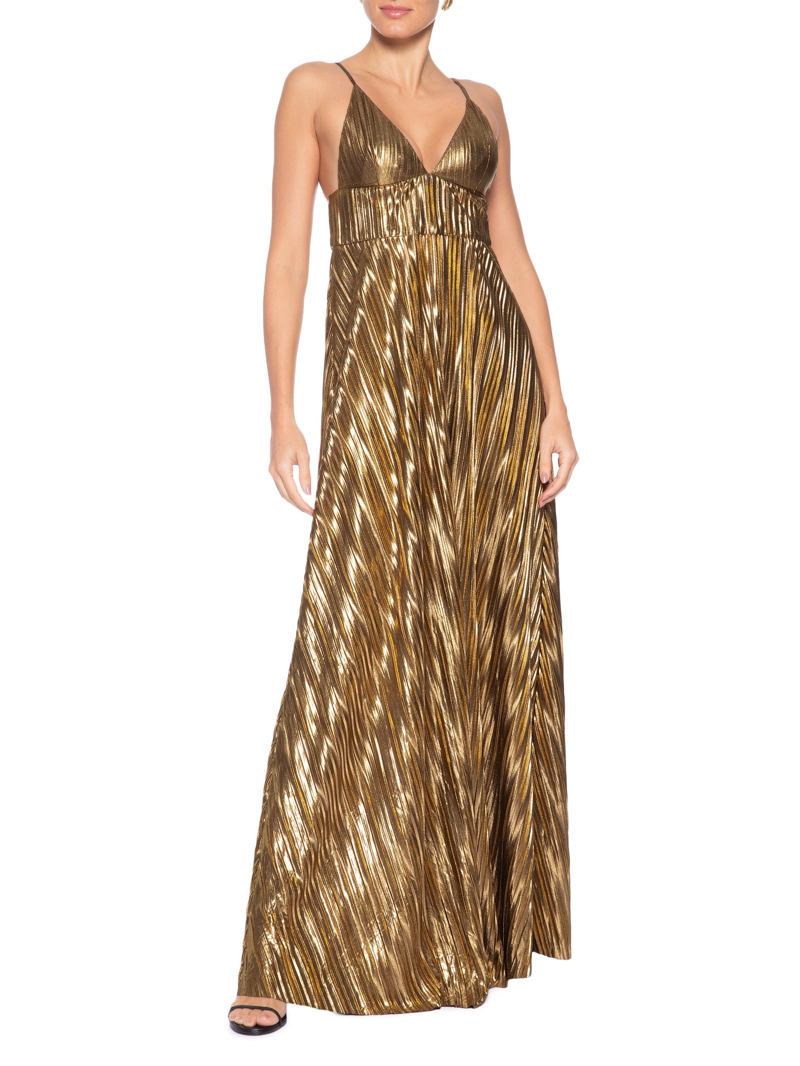 Vestido Longo Decote V Dourado '2Essential