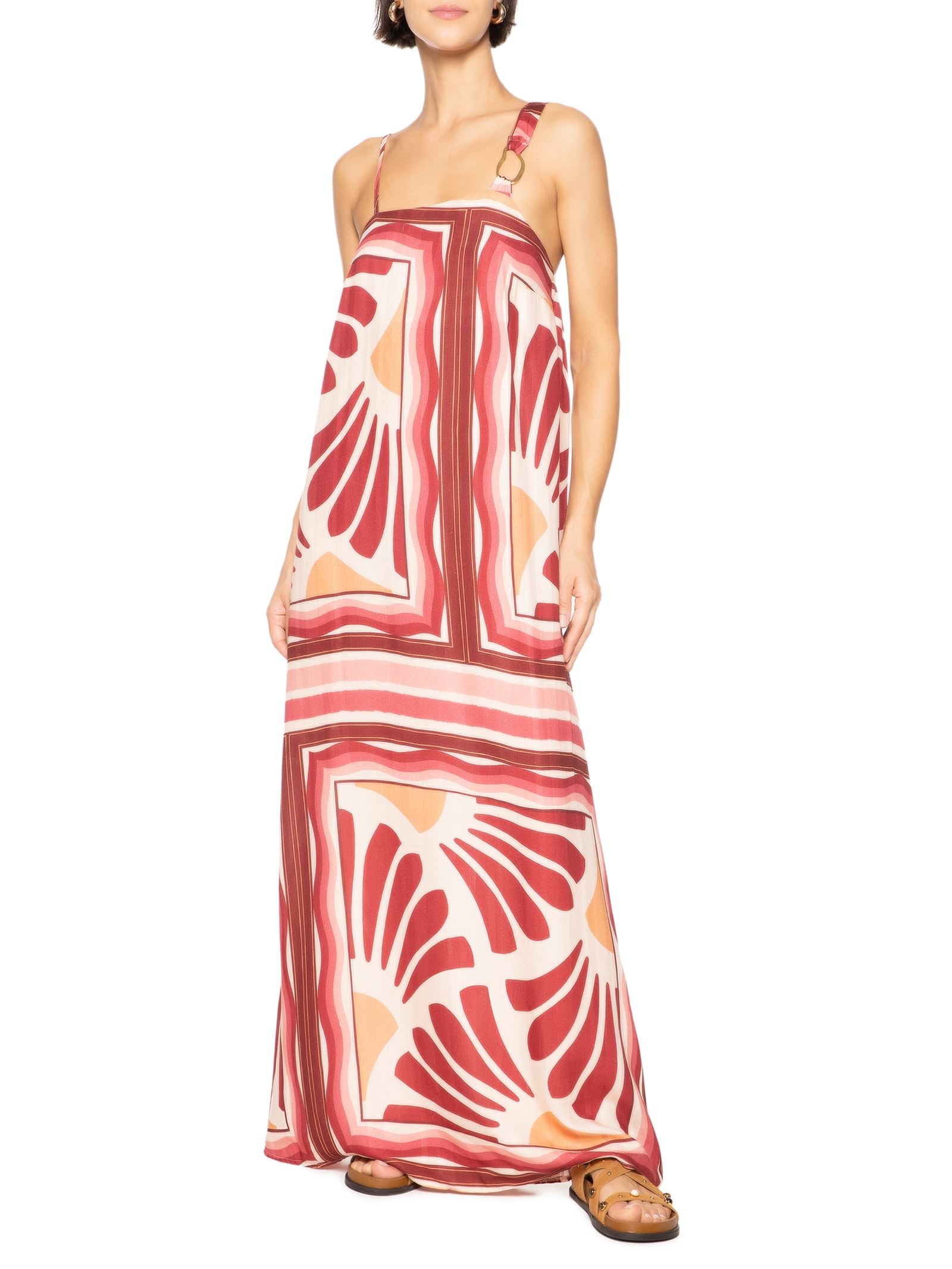 Vestido Longo Detalhe Argola Orgânica Bege Cacay