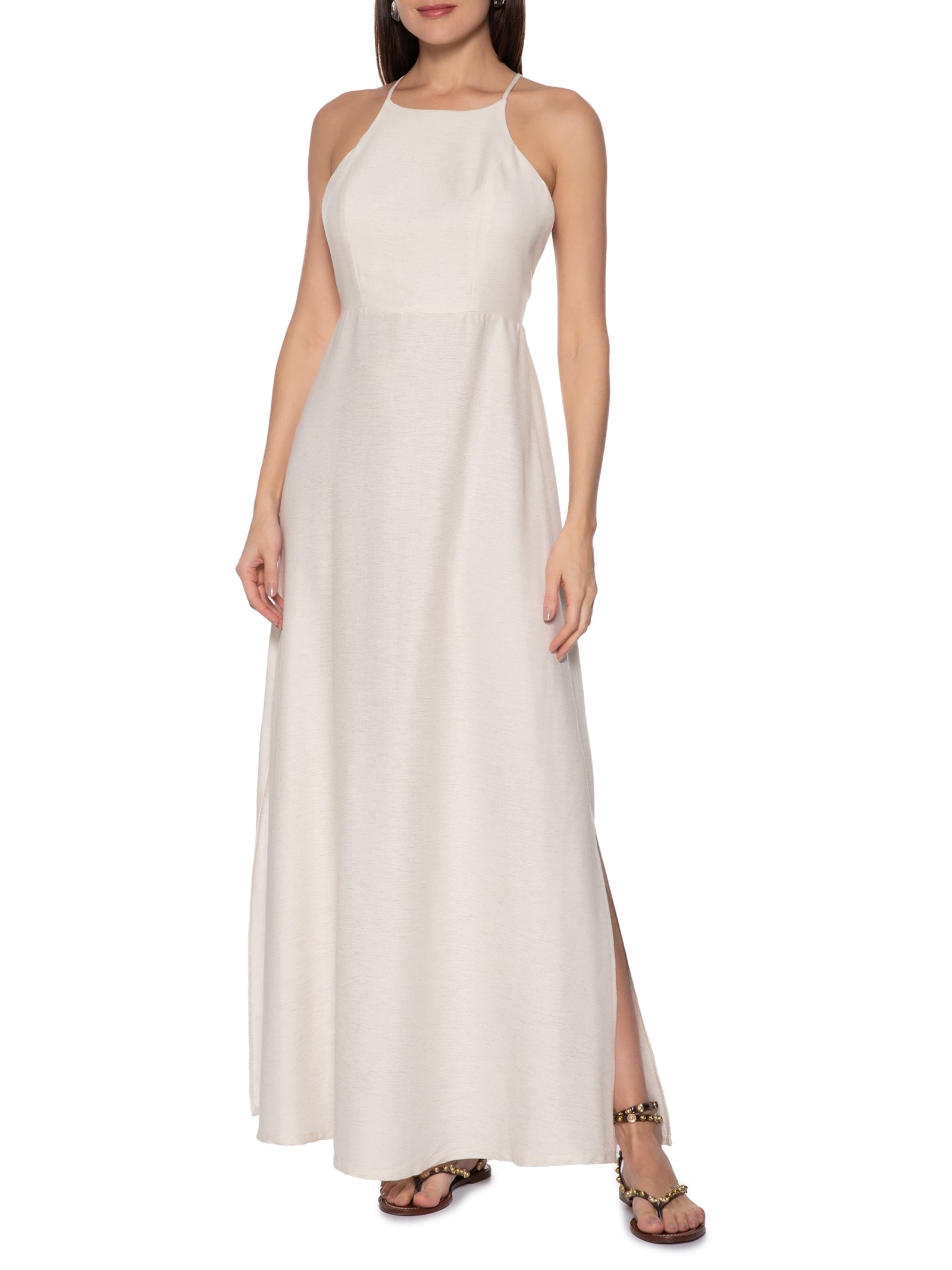 Vestido Longo Detalhe Flor Costas Branco Cacay